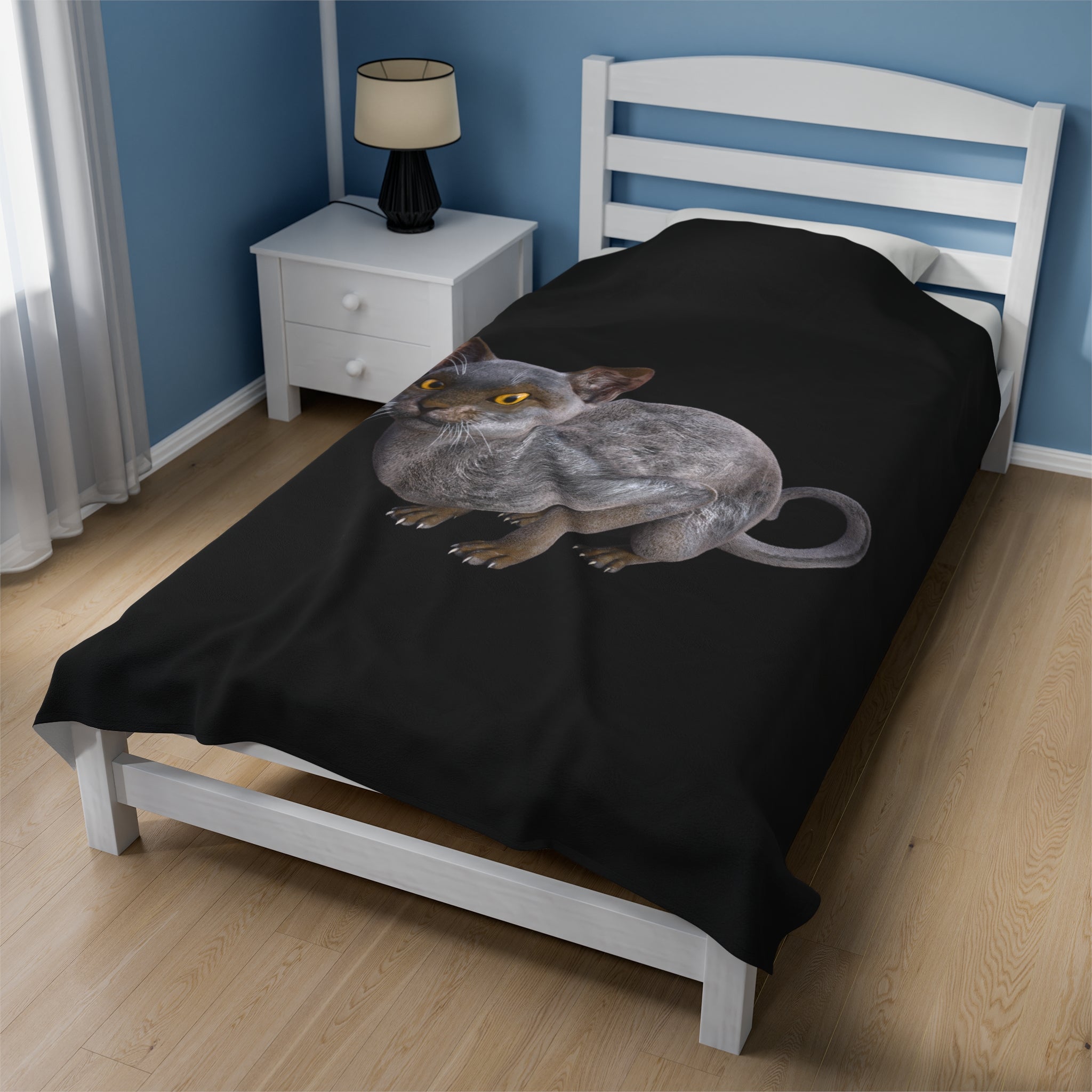 Werewolf Cat ~ CROUCHED Velveteen Plush Blanket