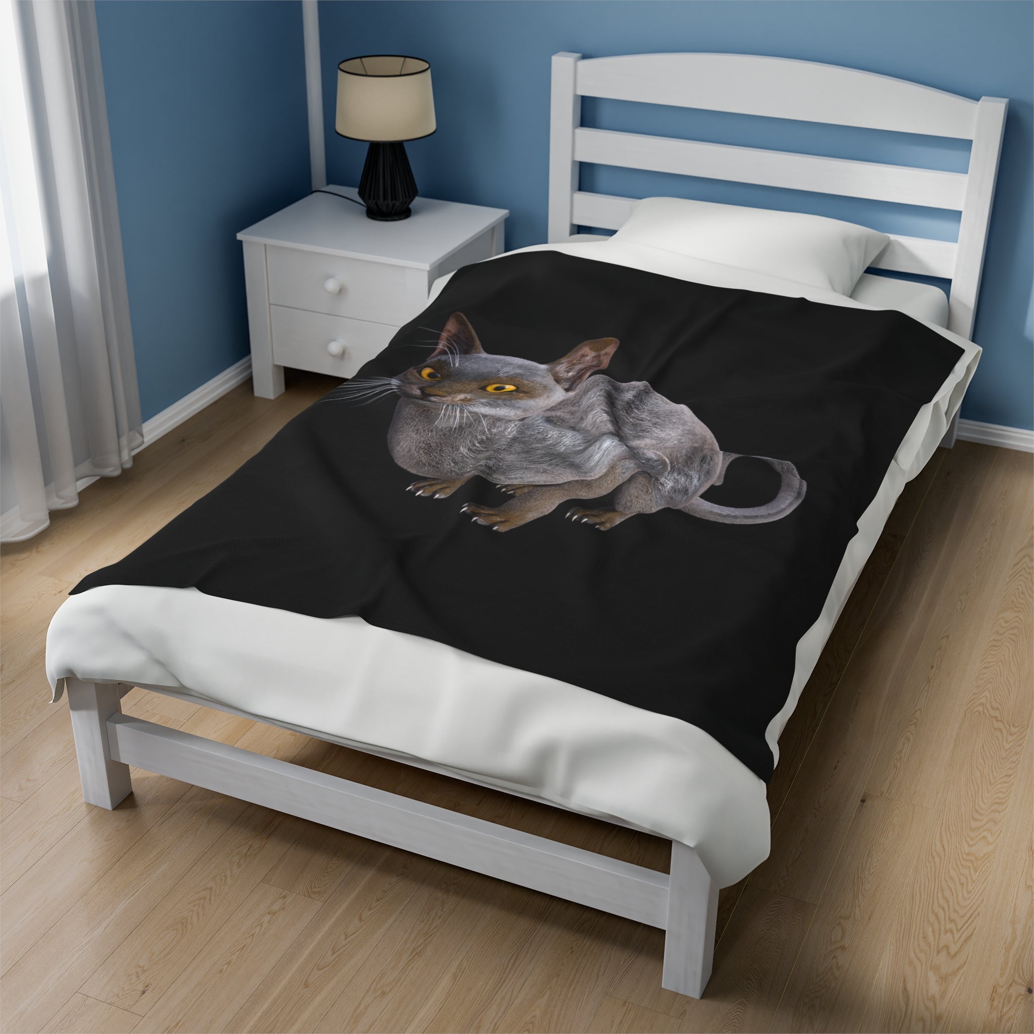 Werewolf Cat ~ CROUCHED Velveteen Plush Blanket