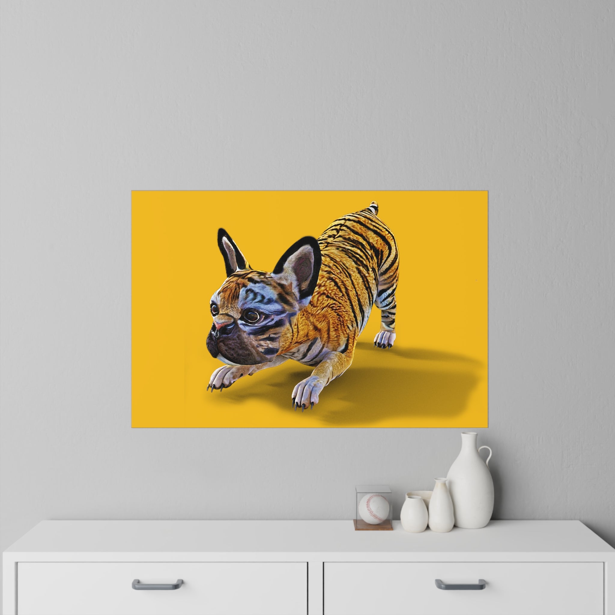 Tiger Frenchie (French Bulldog) AT PLAY ~ GOLD Wall Decal