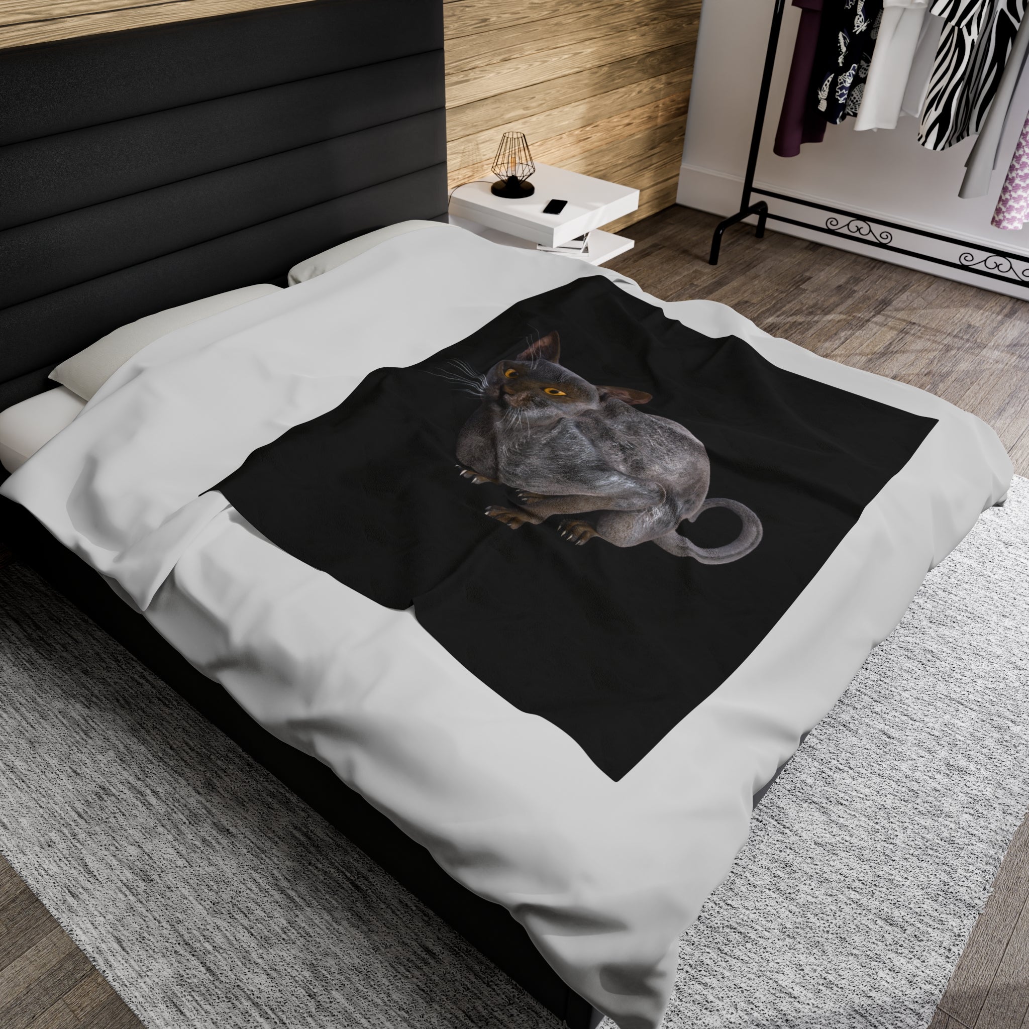 Werewolf Cat ~ CROUCHED Velveteen Plush Blanket