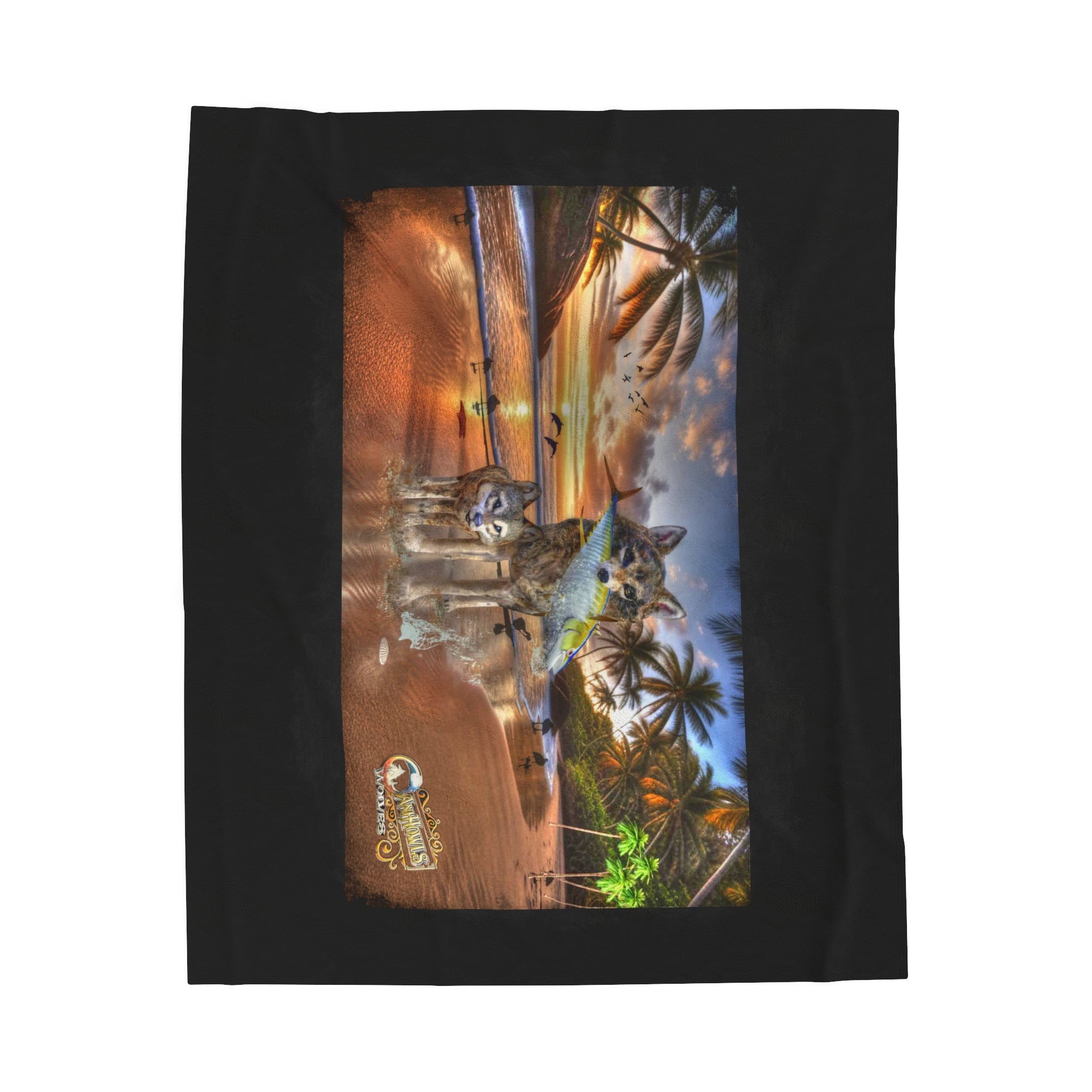 Anihowls™ Wolves ~ ON THE BEACH Velveteen Plush Blanket