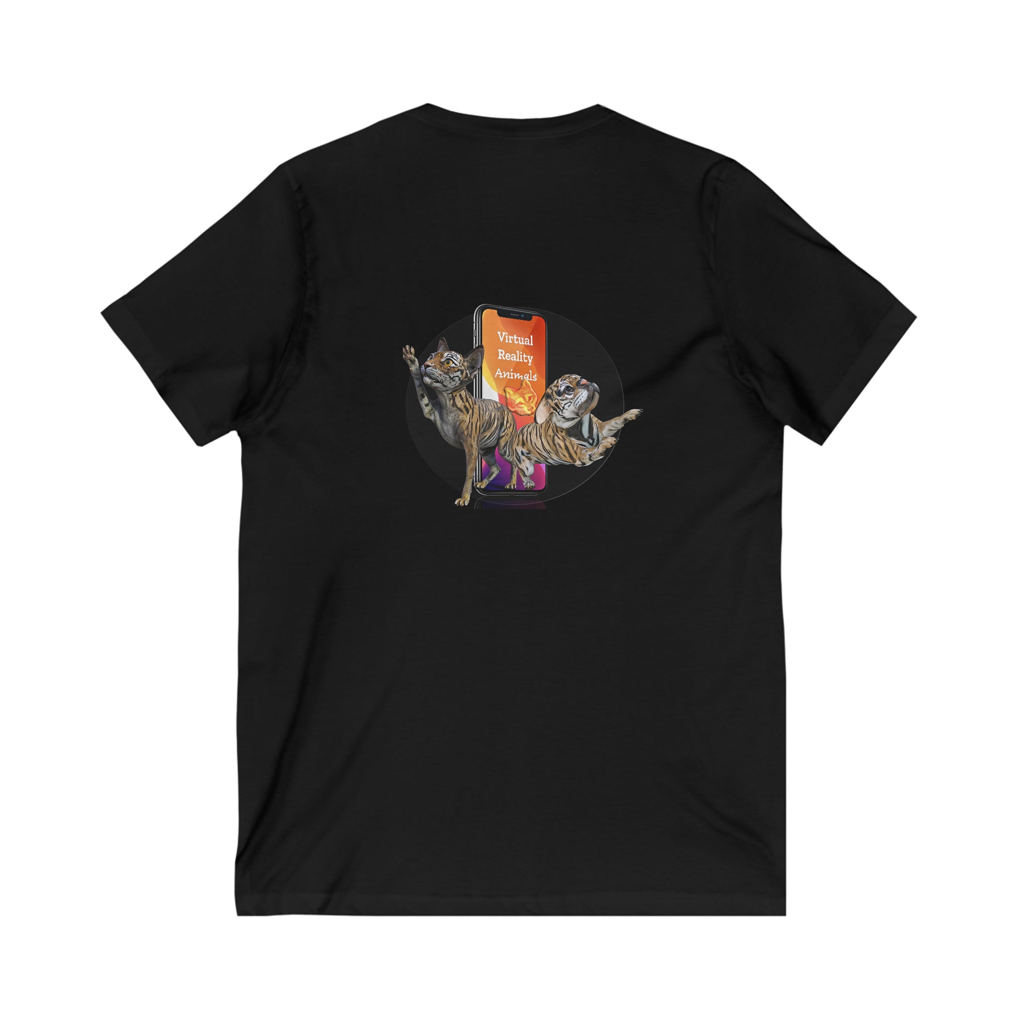 Werewolf Cat FIERCE ~ Unisex Short Sleeve V-Neck Tee, black or white