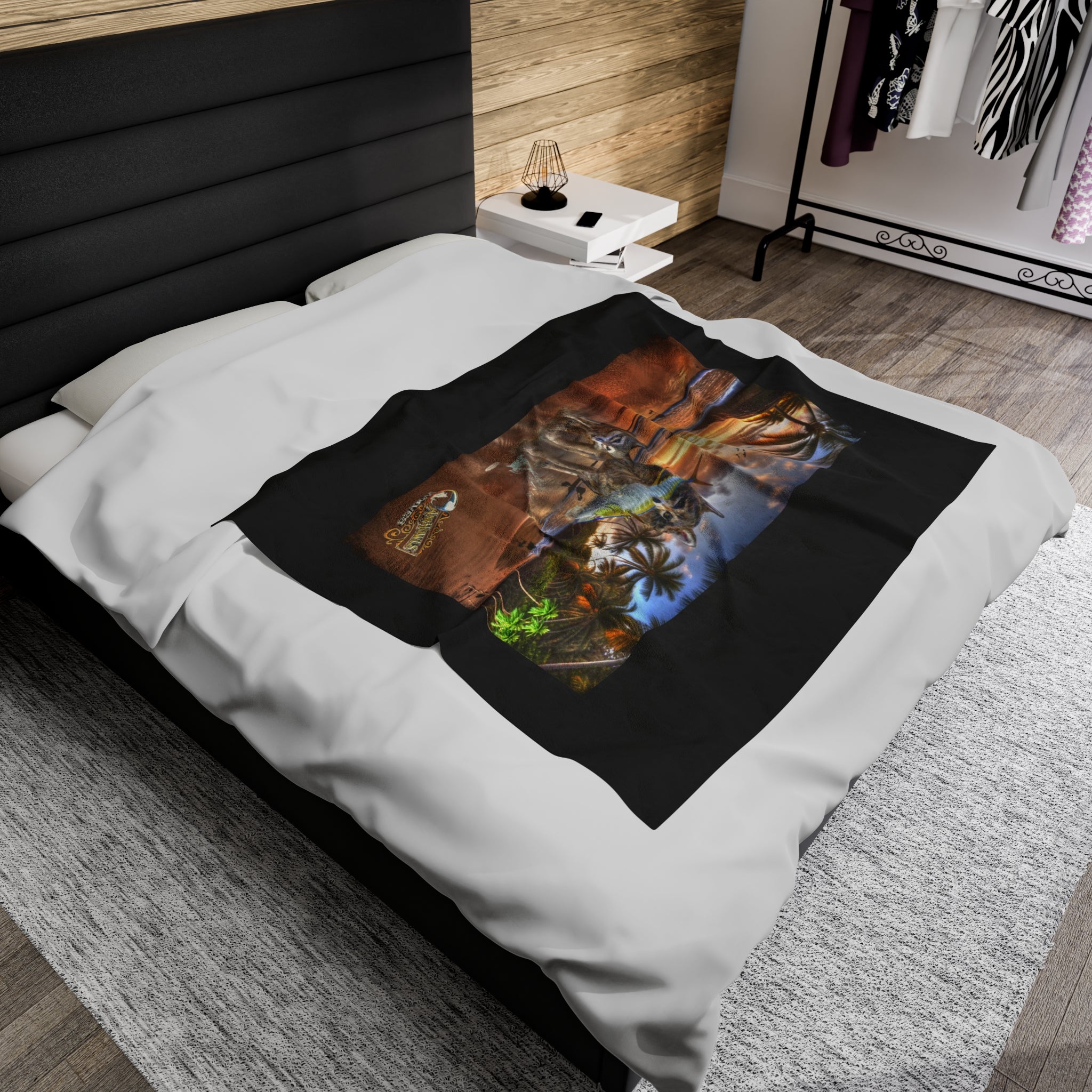Anihowls™ Wolves ~ ON THE BEACH Velveteen Plush Blanket