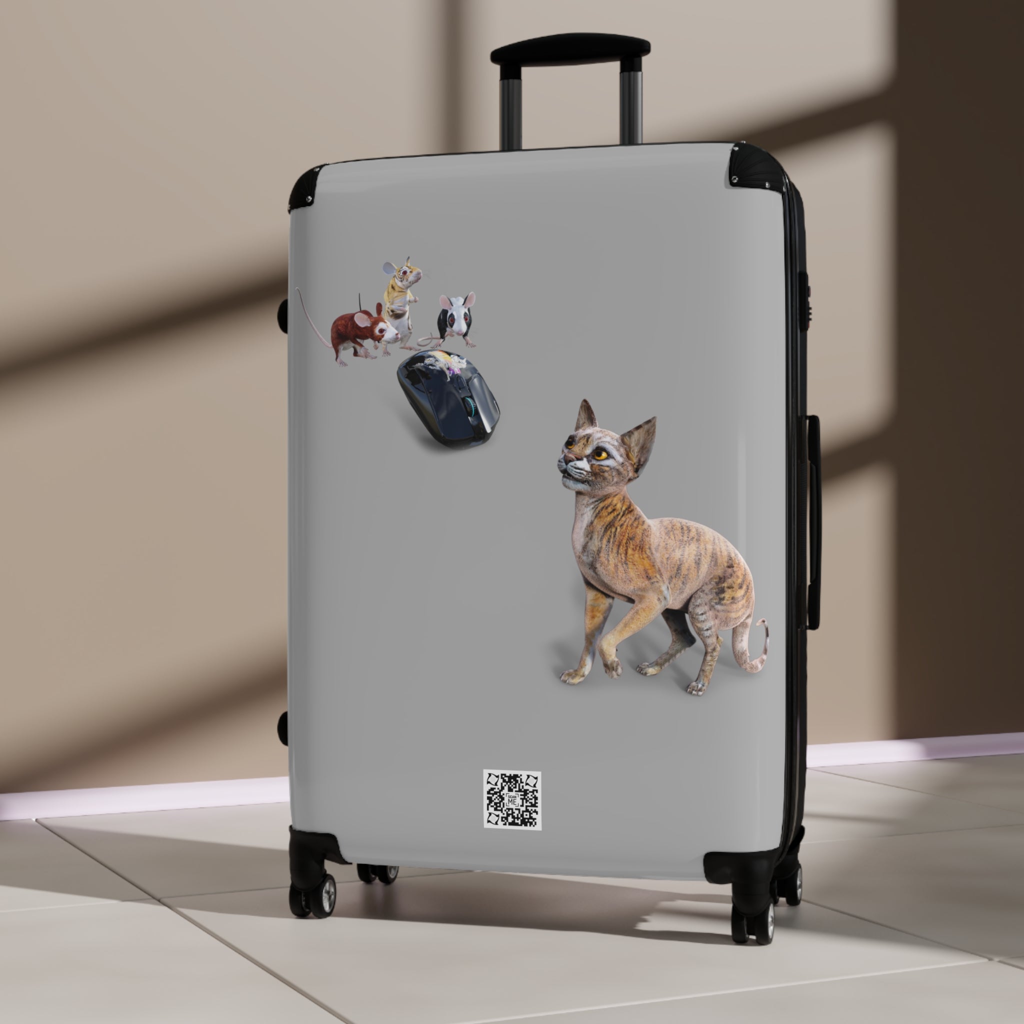 Tiger Sphynx Cat 3 MICE ~ LIGHT GREY Suitcase in 3 sizes