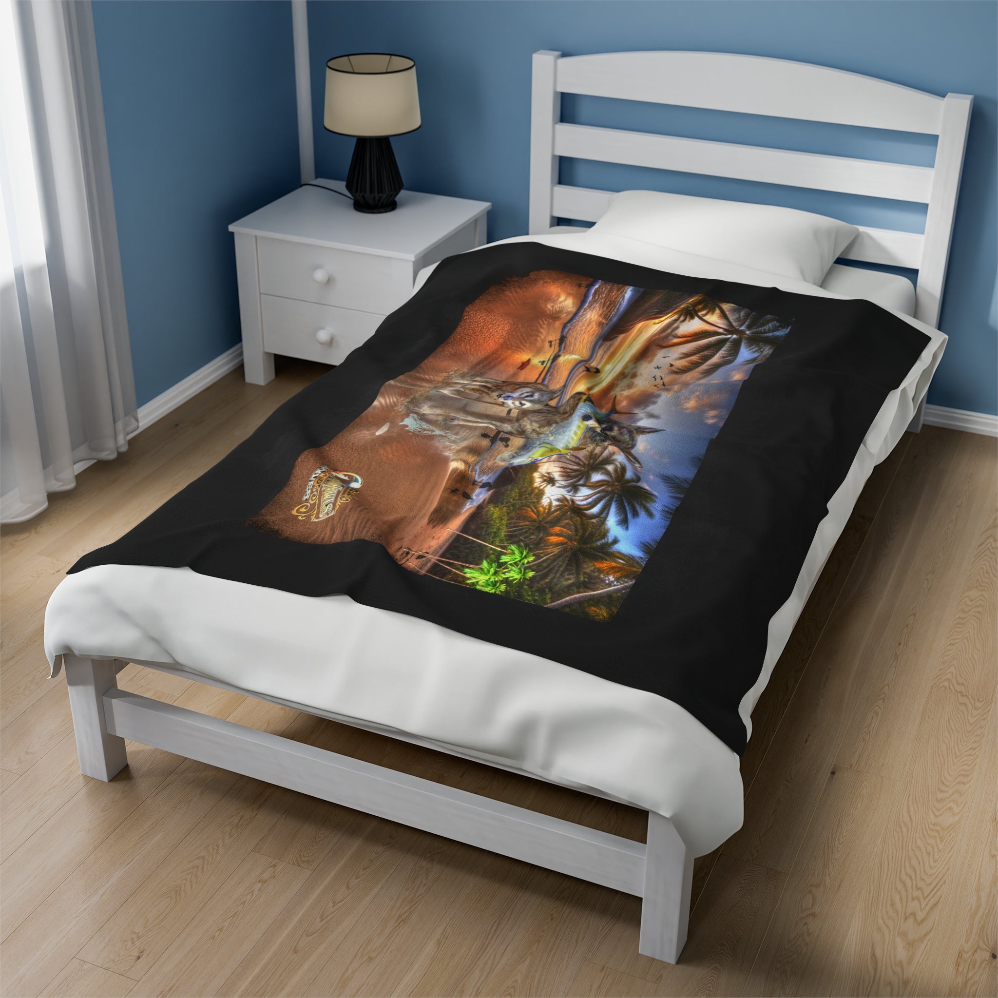Anihowls™ Wolves ~ ON THE BEACH Velveteen Plush Blanket
