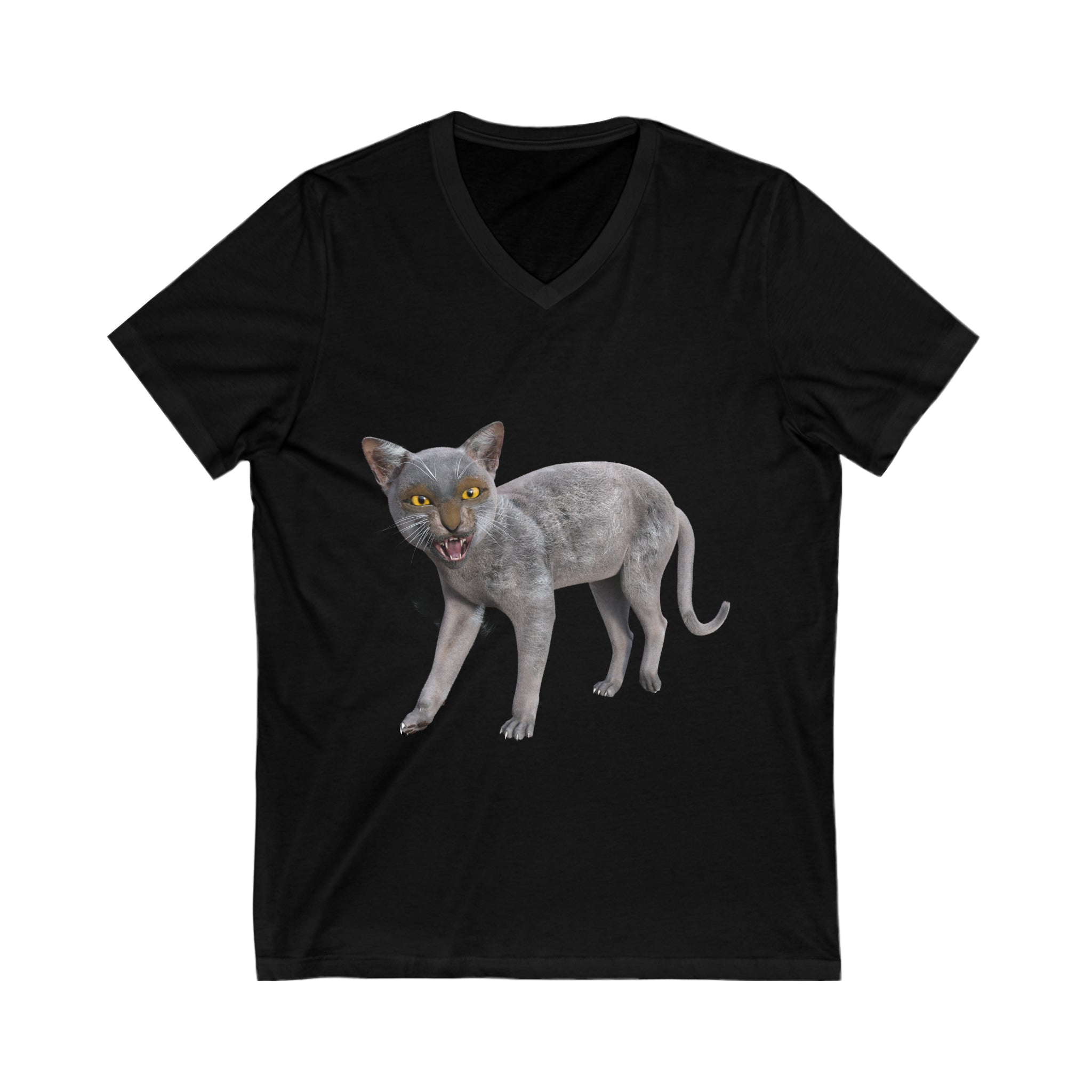 Werewolf Cat FIERCE ~ Unisex Short Sleeve V-Neck Tee, black or white