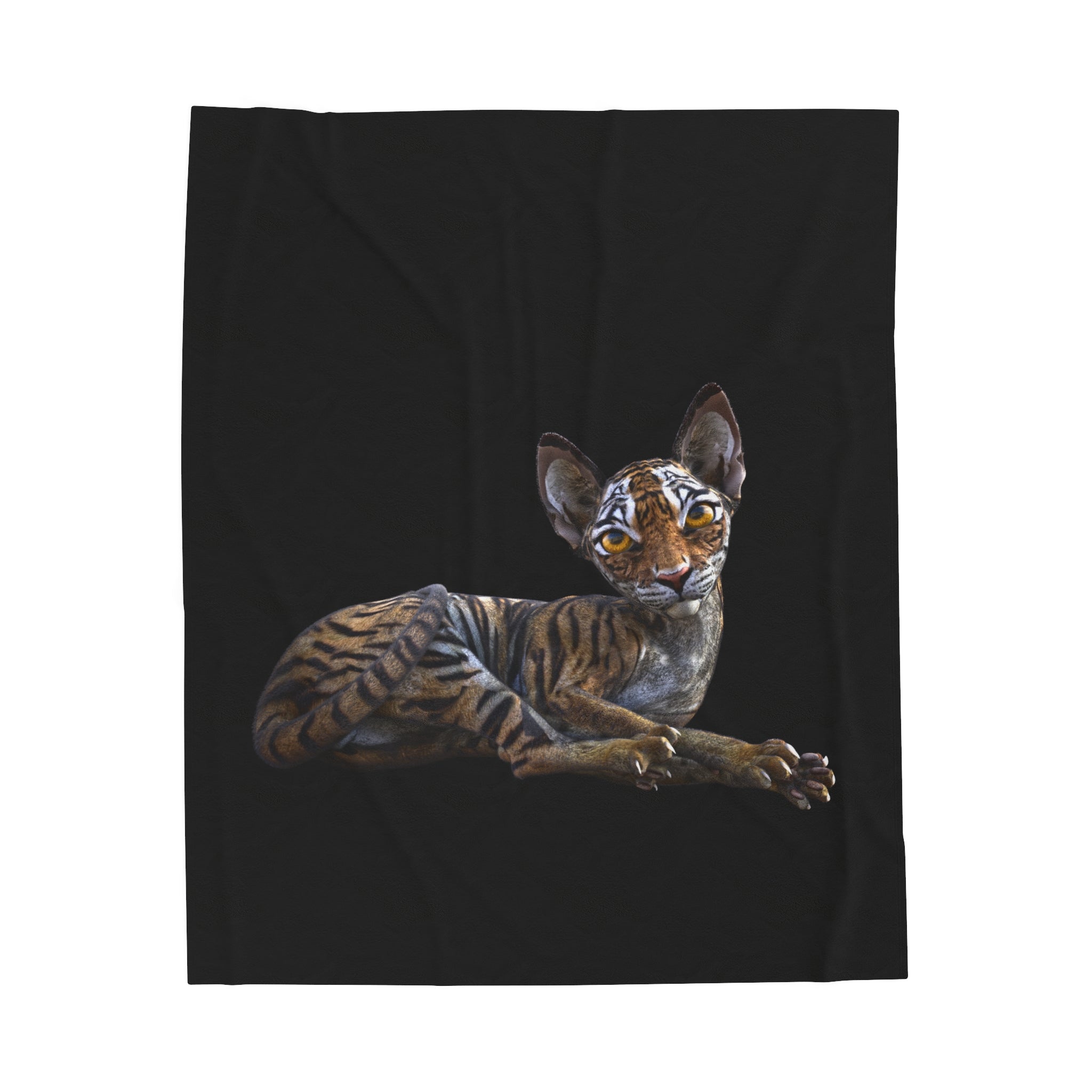 Tiger Sphynx Cat LOOKING AT YOU Velveteen Plush Blanket