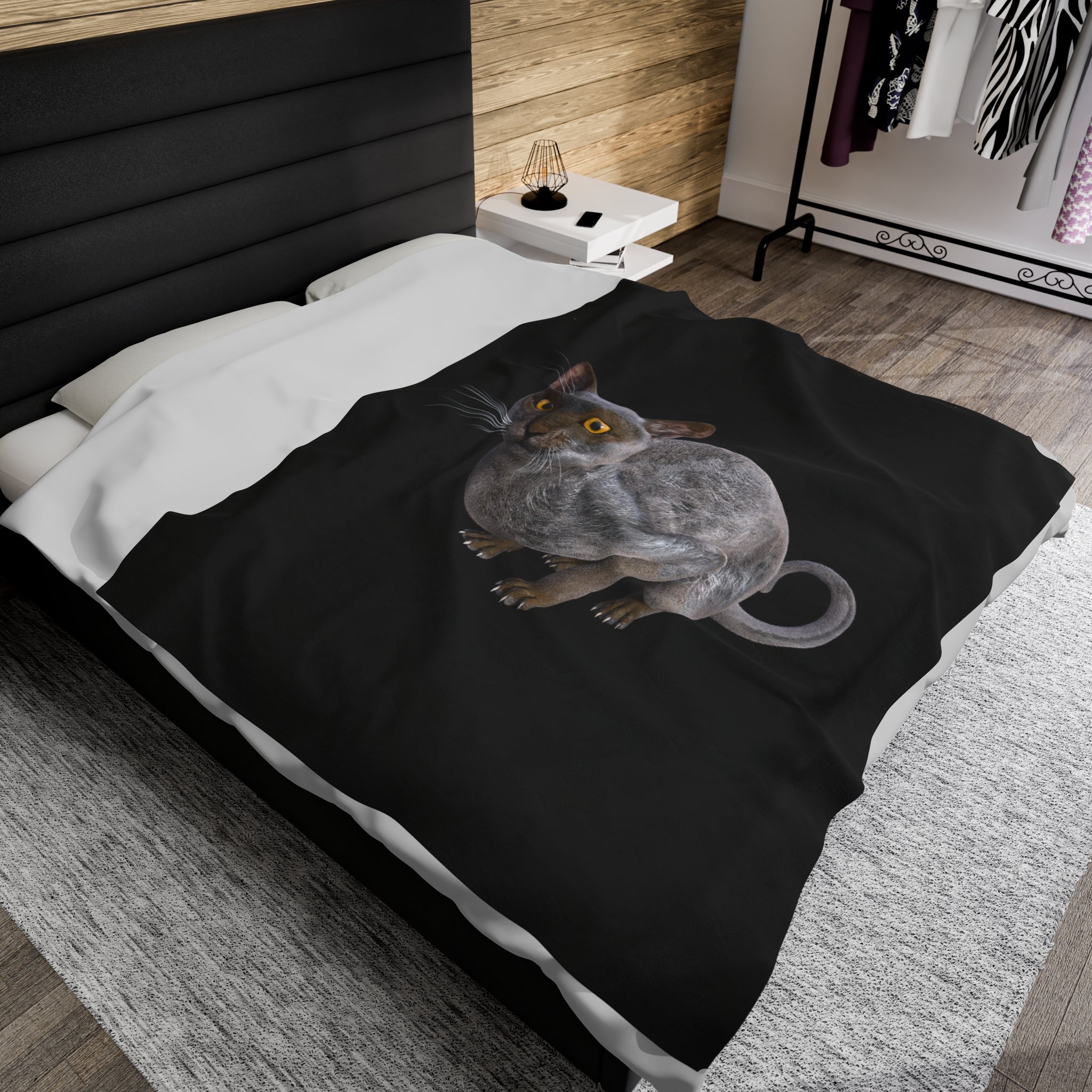 Werewolf Cat ~ CROUCHED Velveteen Plush Blanket