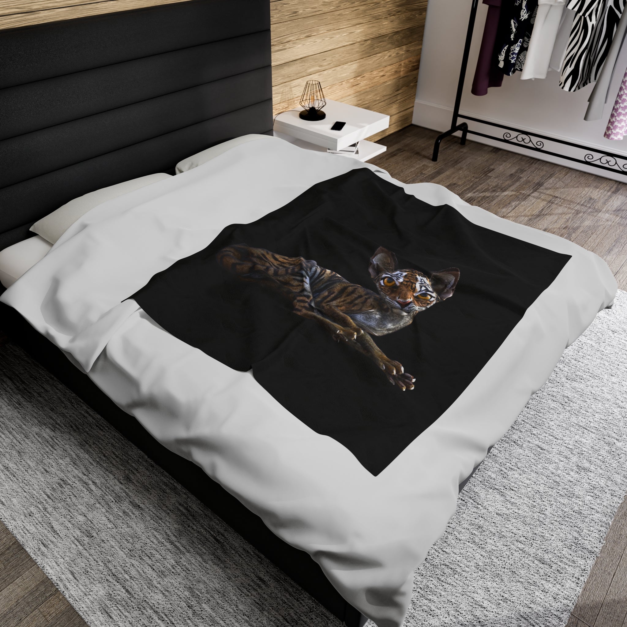 Tiger Sphynx Cat LOOKING AT YOU Velveteen Plush Blanket