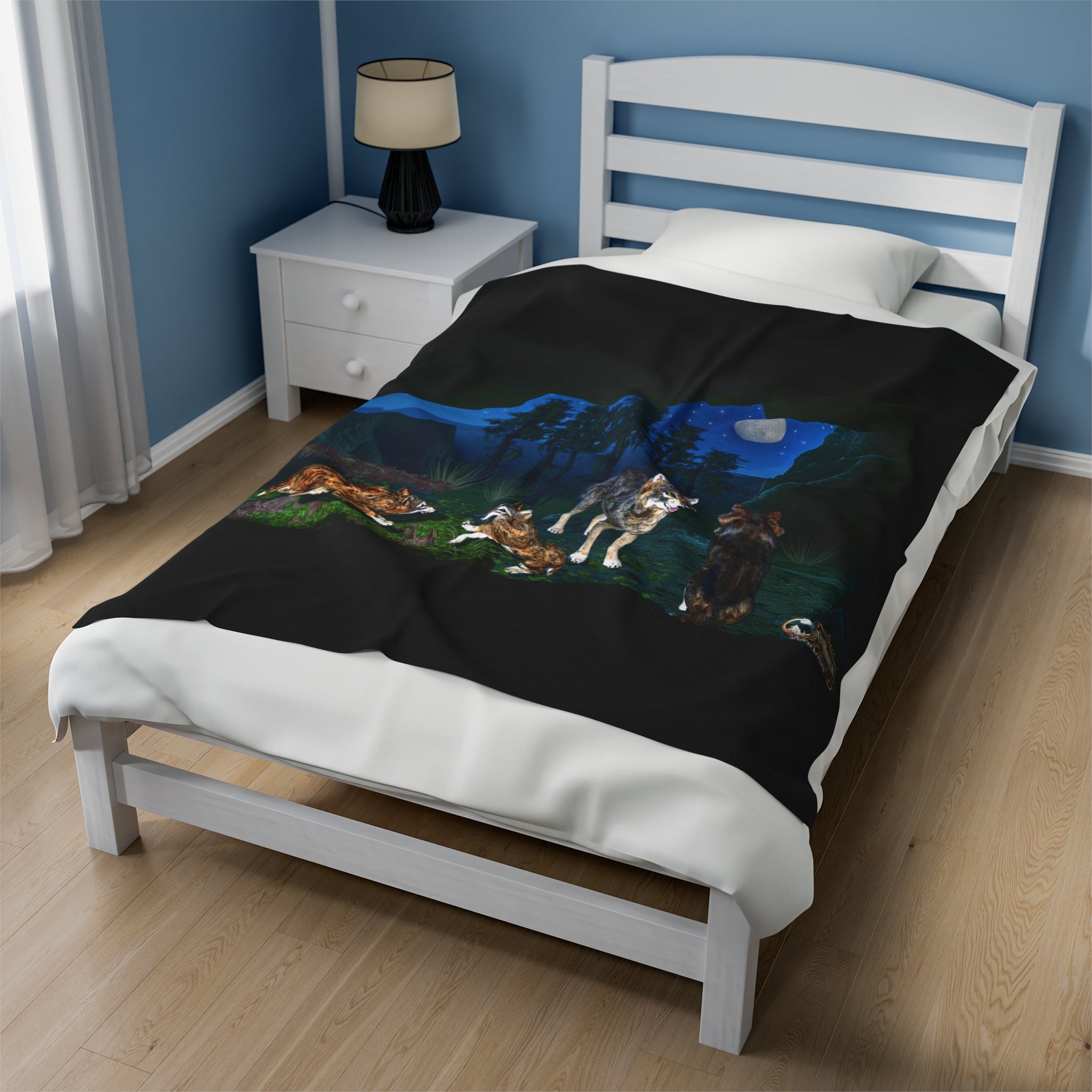 Anihowls™ Wolves ~ NIGHT VIBE Velveteen Plush Blanket