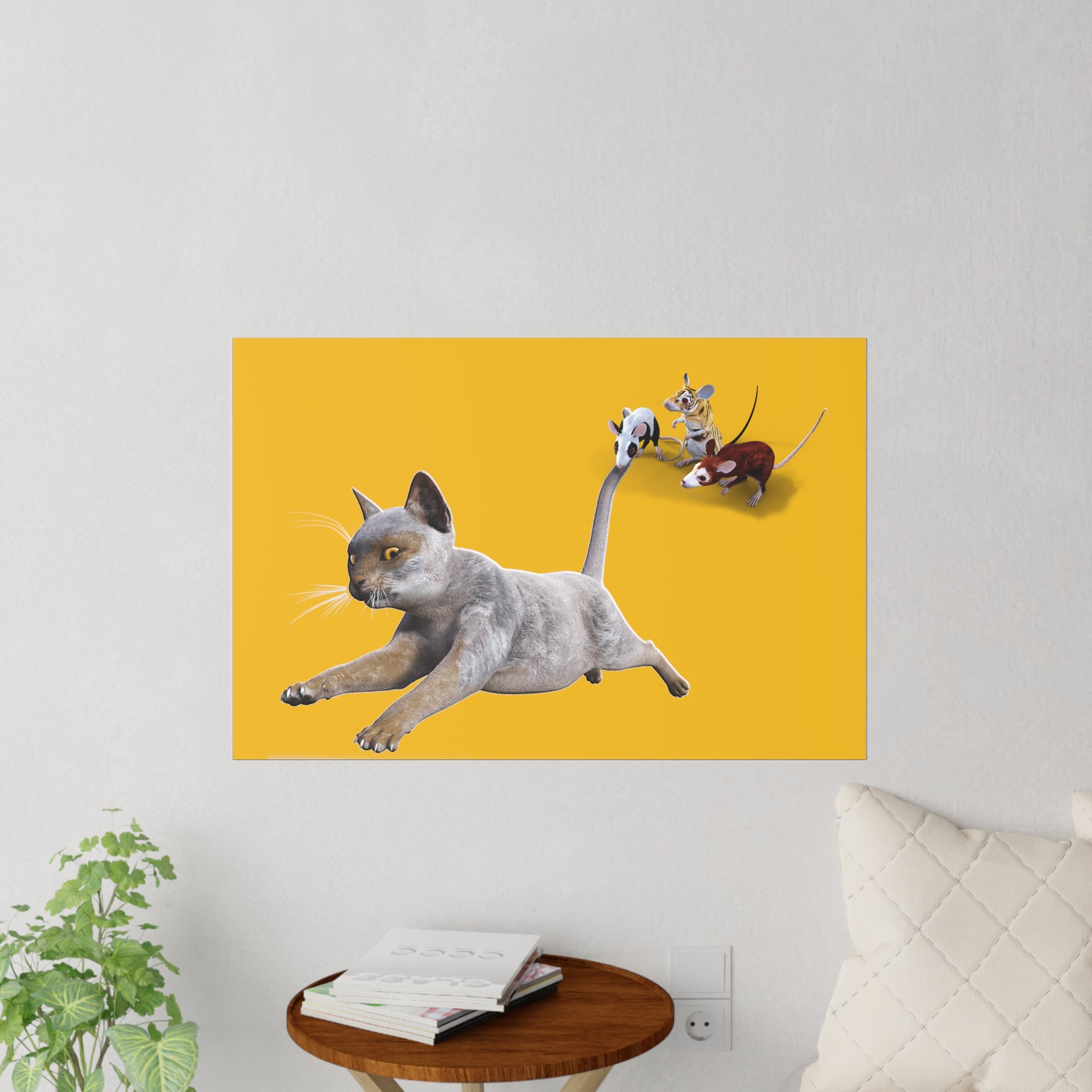Werewolf Cat with 3 MICE ~ GOLD Wall Decal, 36" x 24"
