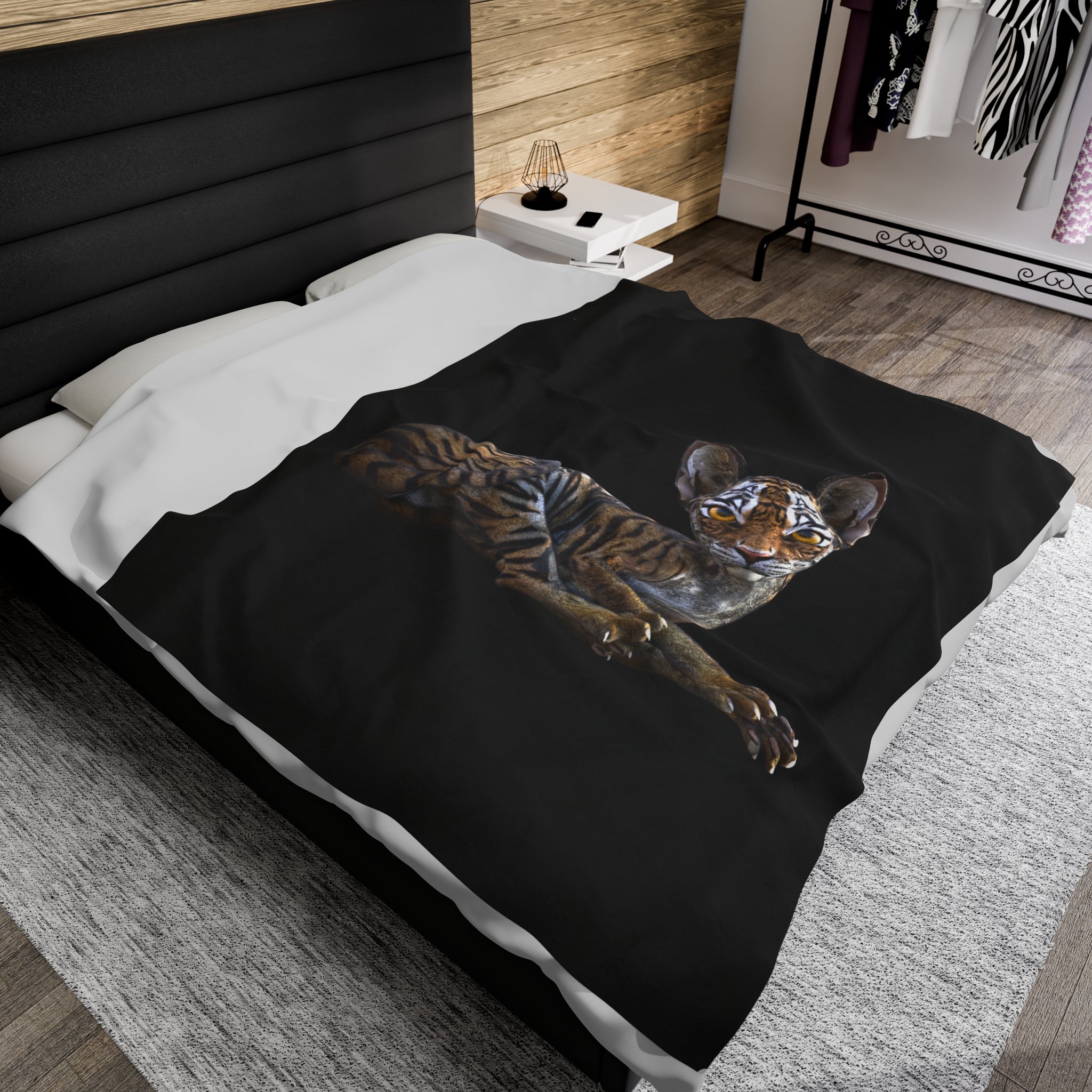 Tiger Sphynx Cat LOOKING AT YOU Velveteen Plush Blanket