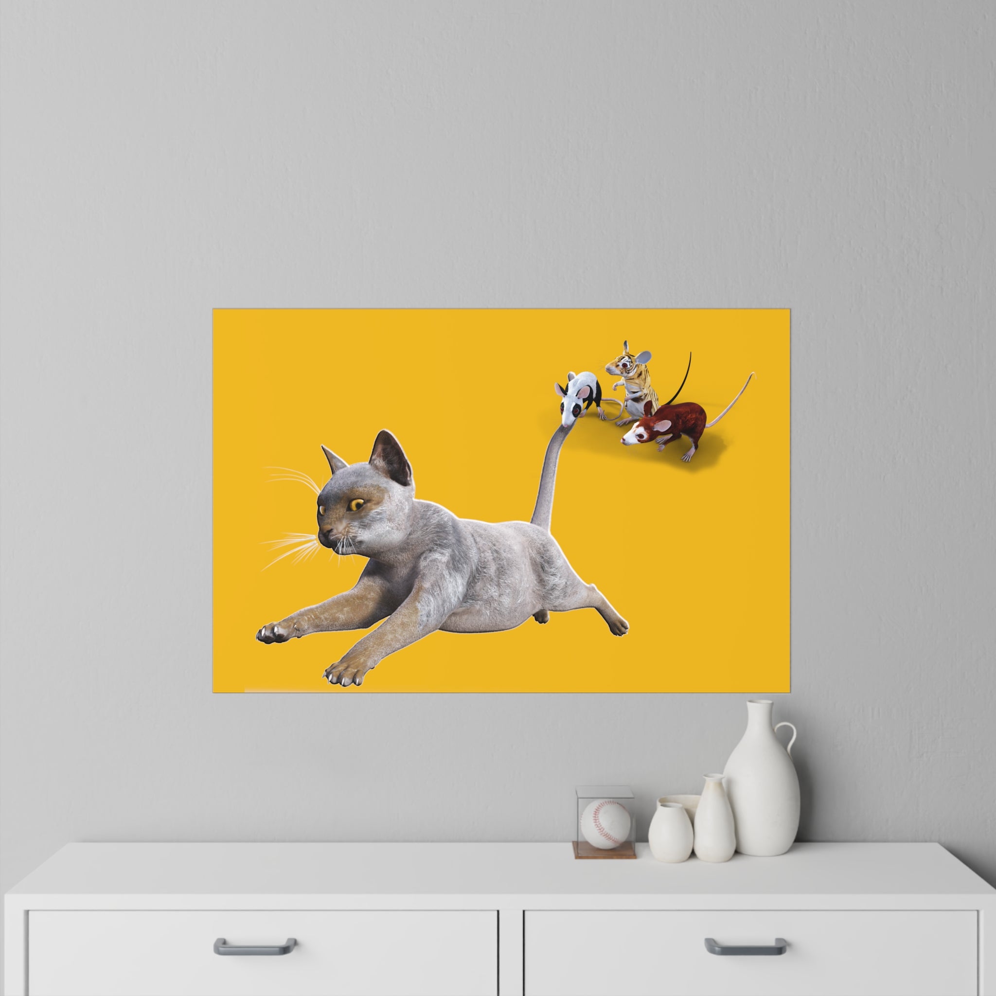 Werewolf Cat with 3 MICE ~ GOLD Wall Decal, 36" x 24"