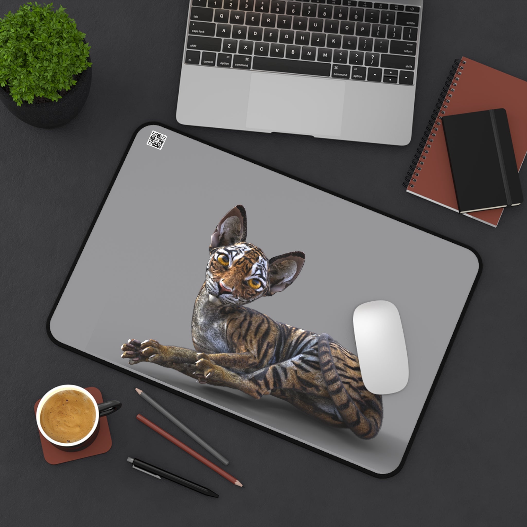Tiger Sphynx Cat LOOKING AT YOU ~ Grey Desk Mat
