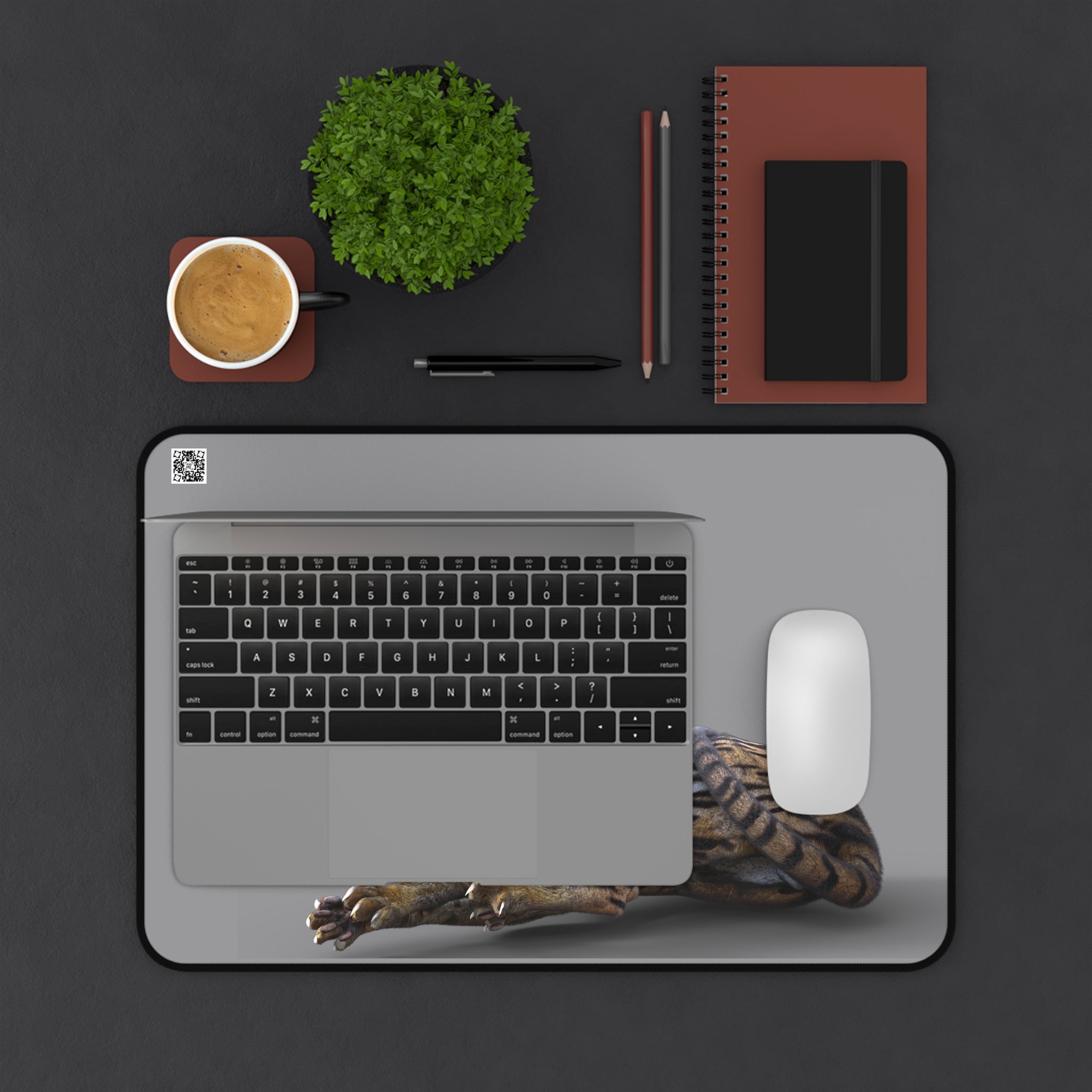 Tiger Sphynx Cat LOOKING AT YOU ~ Grey Desk Mat