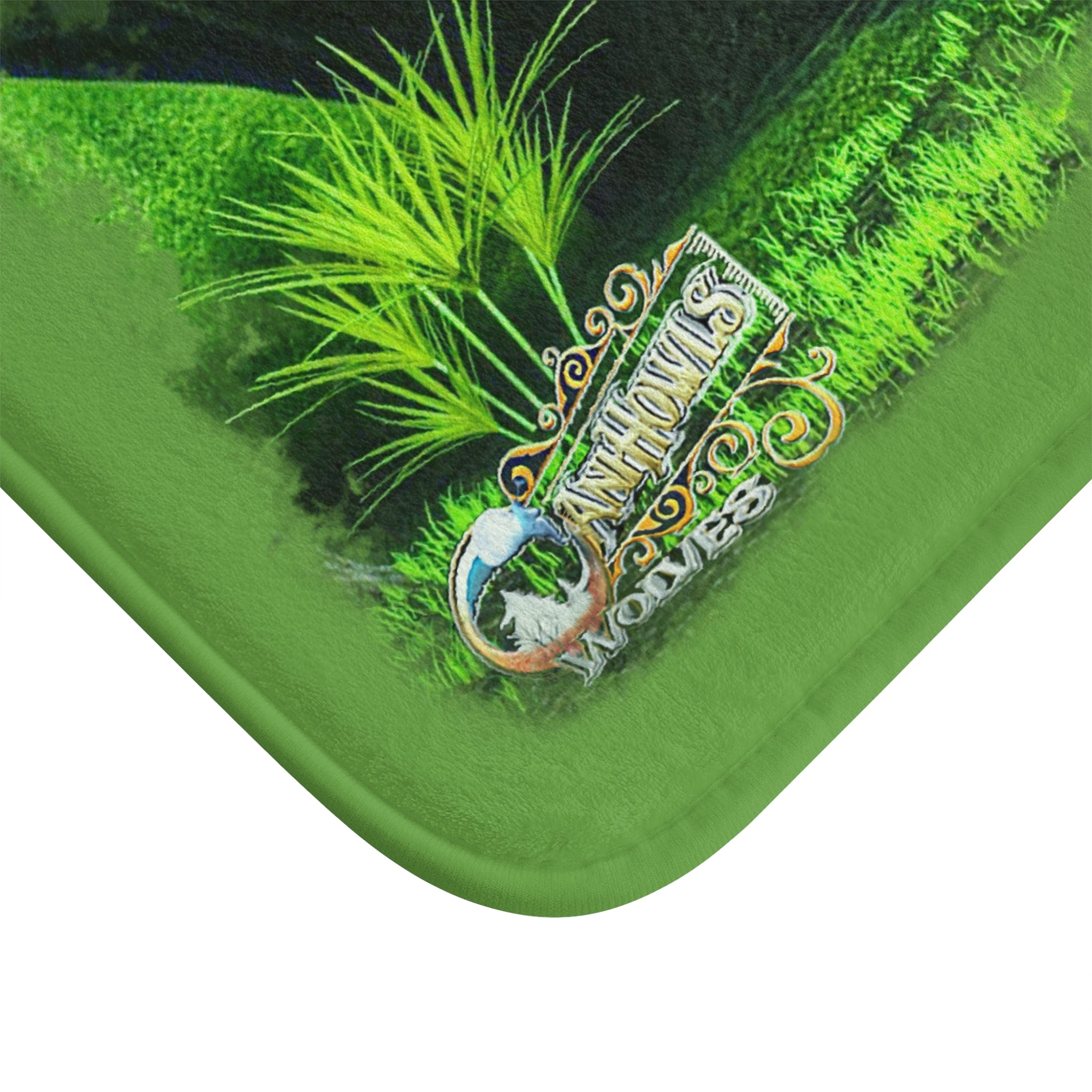 Anihowls™ ~ Wolf Pups PORTRAIT IN THE WOODS, Green Bath Mat