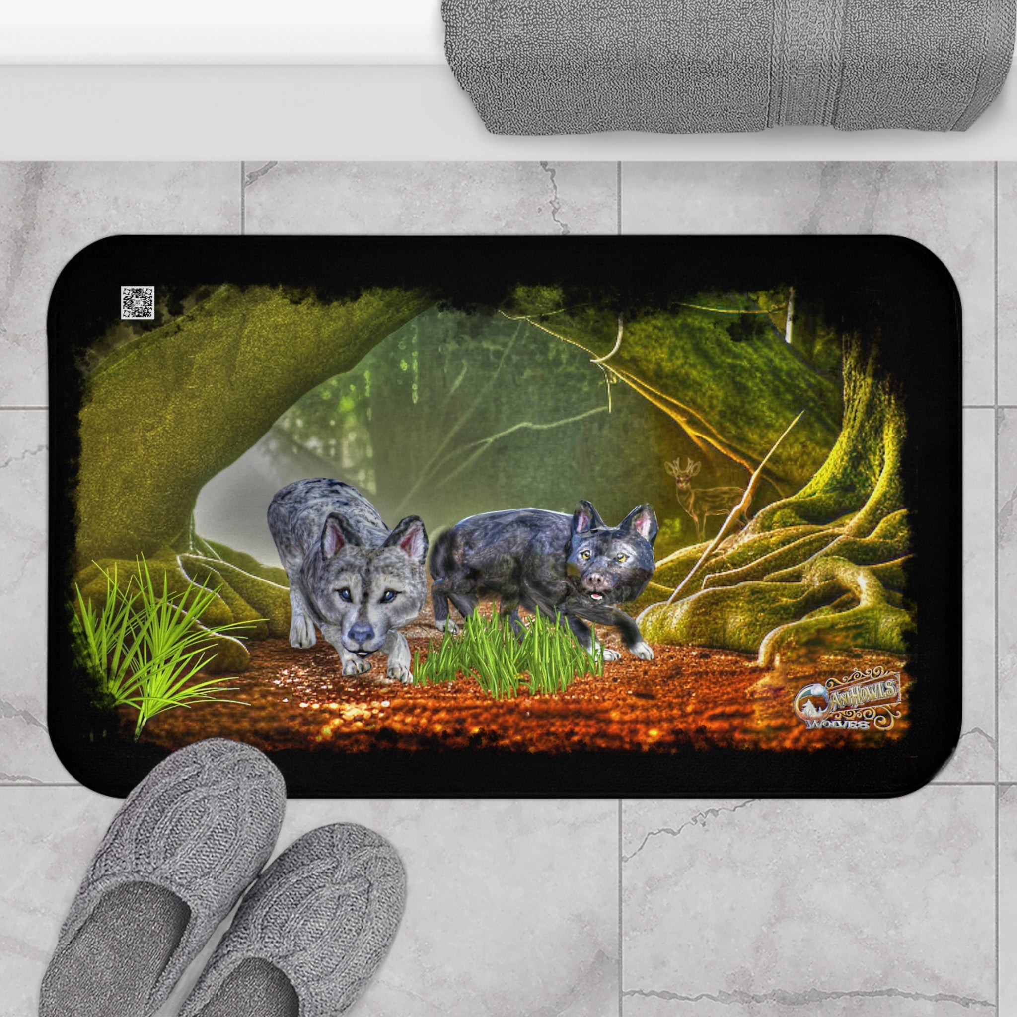 Anihowls™ ~ WOLF PUPS EXPLORING Bath Mat