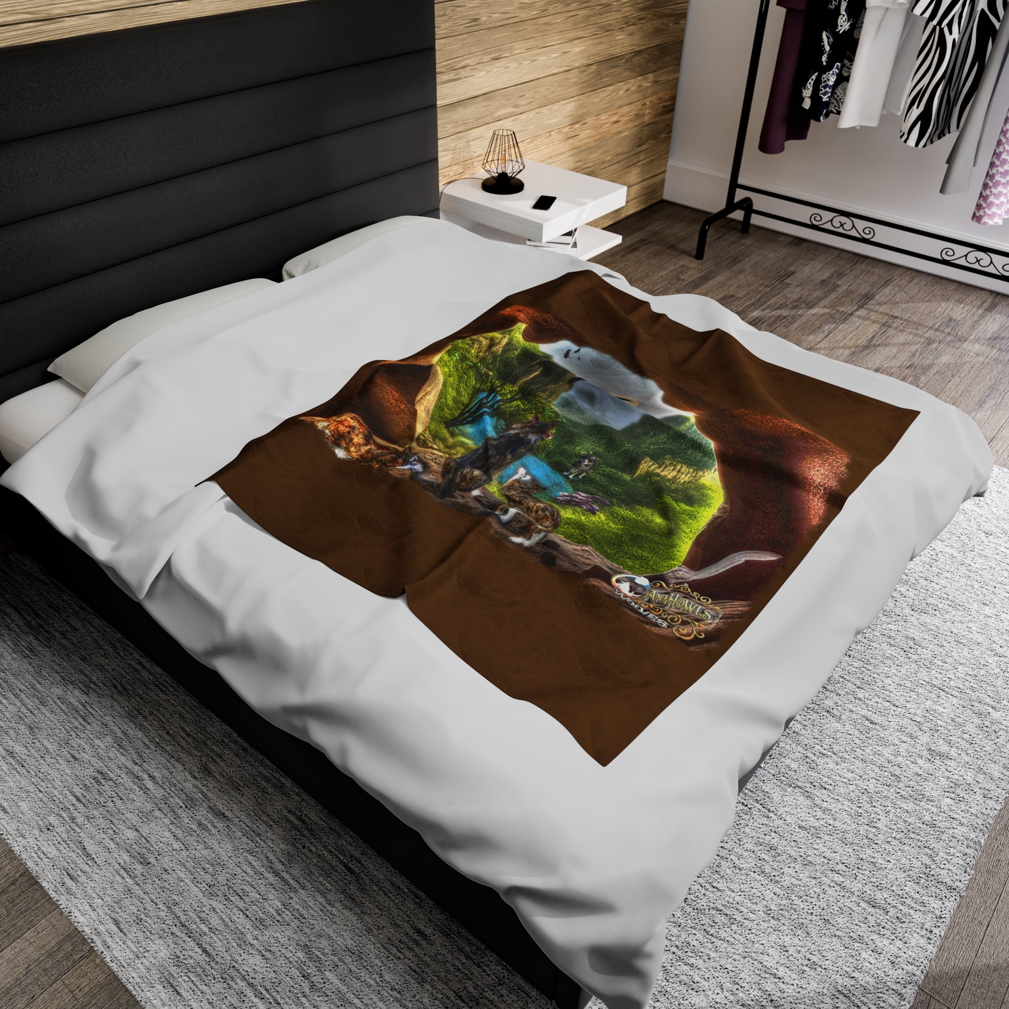 Anihowls™ Wolves ~ MOUNTAIN CAVE OVERLOOK Velveteen Plush Blanket