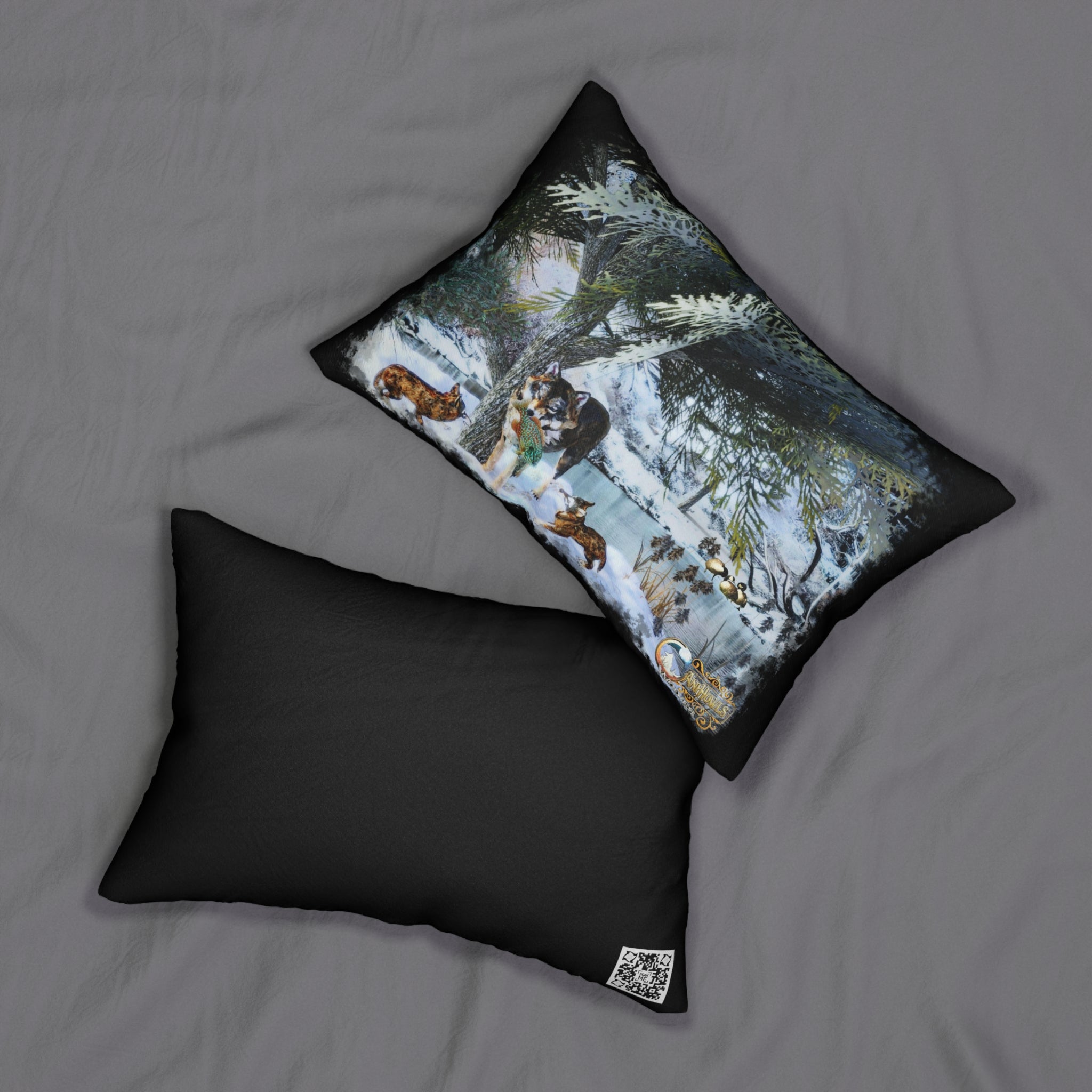 Anihowls™ Wolves WINTER POND Lumbar Pillow