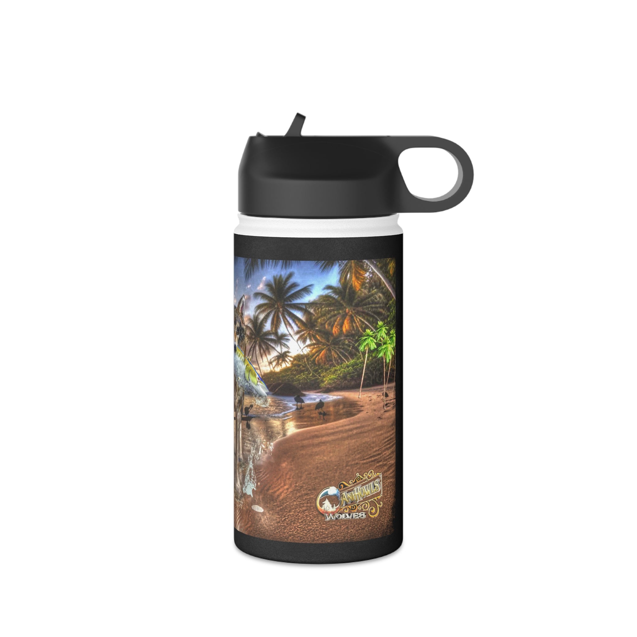 Anihowls™ Wolves ON THE BEACH 01 ~ Stainless Steel Water Bottle, Standard Lid