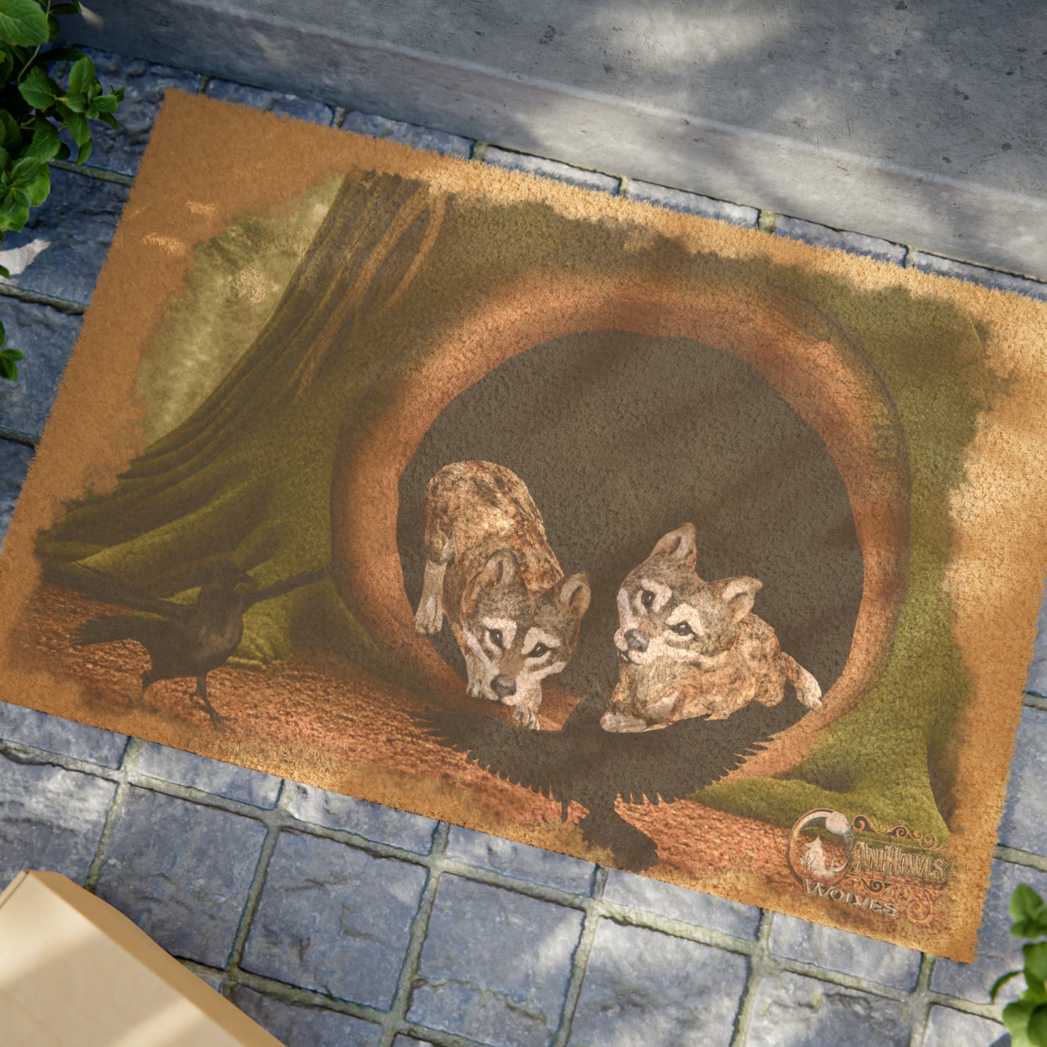 Anihowls™ ~ WOLF PUPS CROW CHAT Doormat