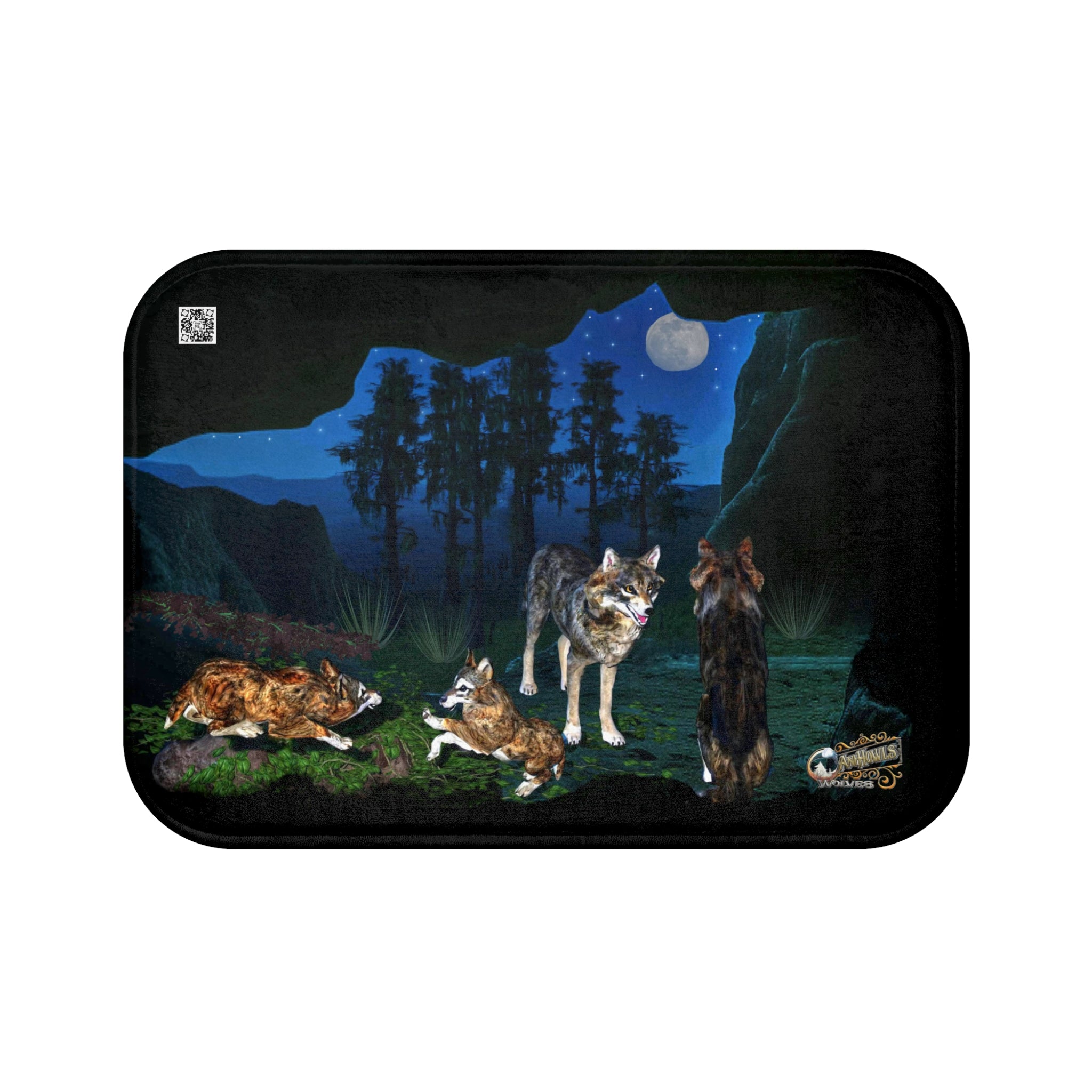 Anihowls™ Wolves~ FOREST CAVE AT NIGHT Bath Mat