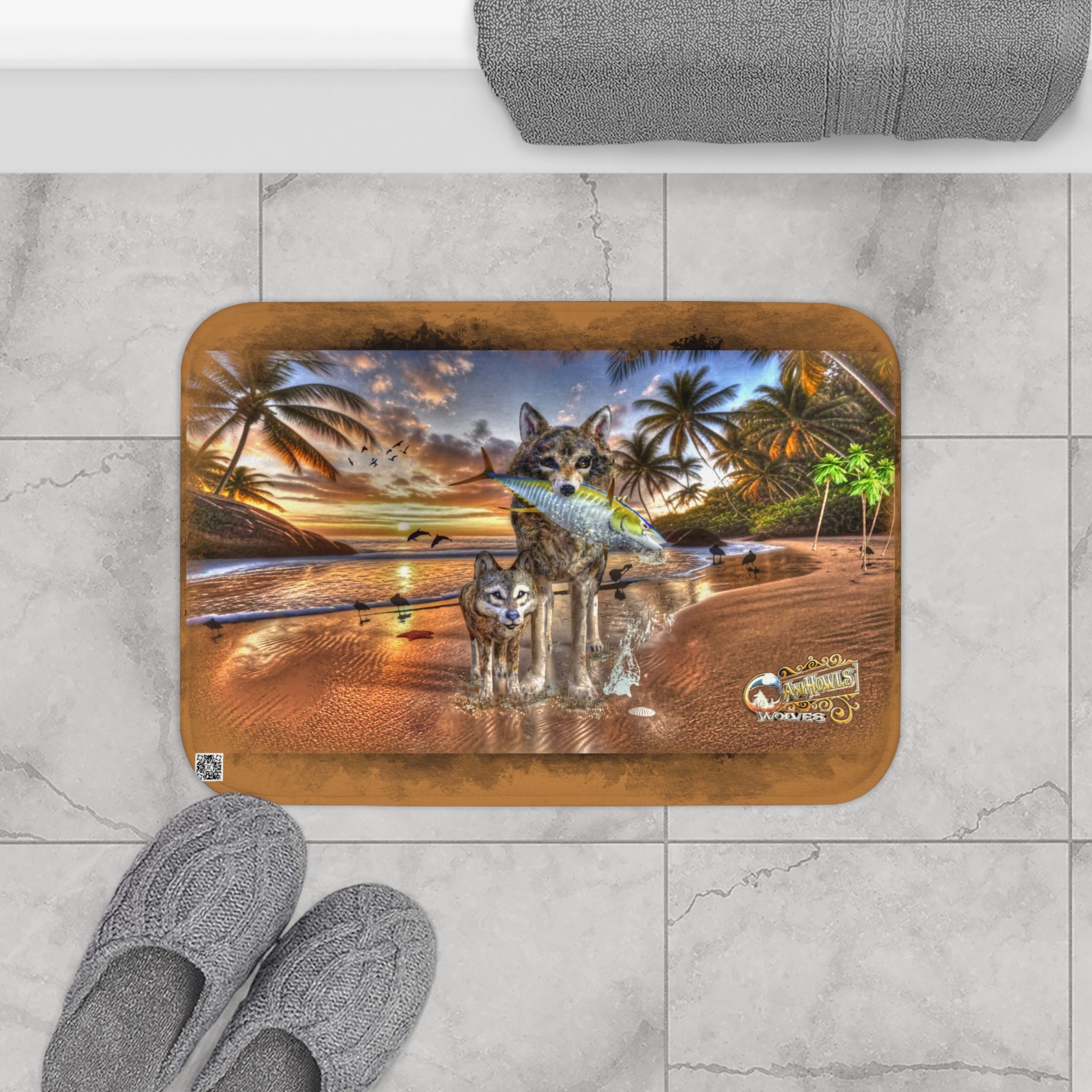 Anihowls™ ~ WOLVES ON THE BEACH Bath Mat