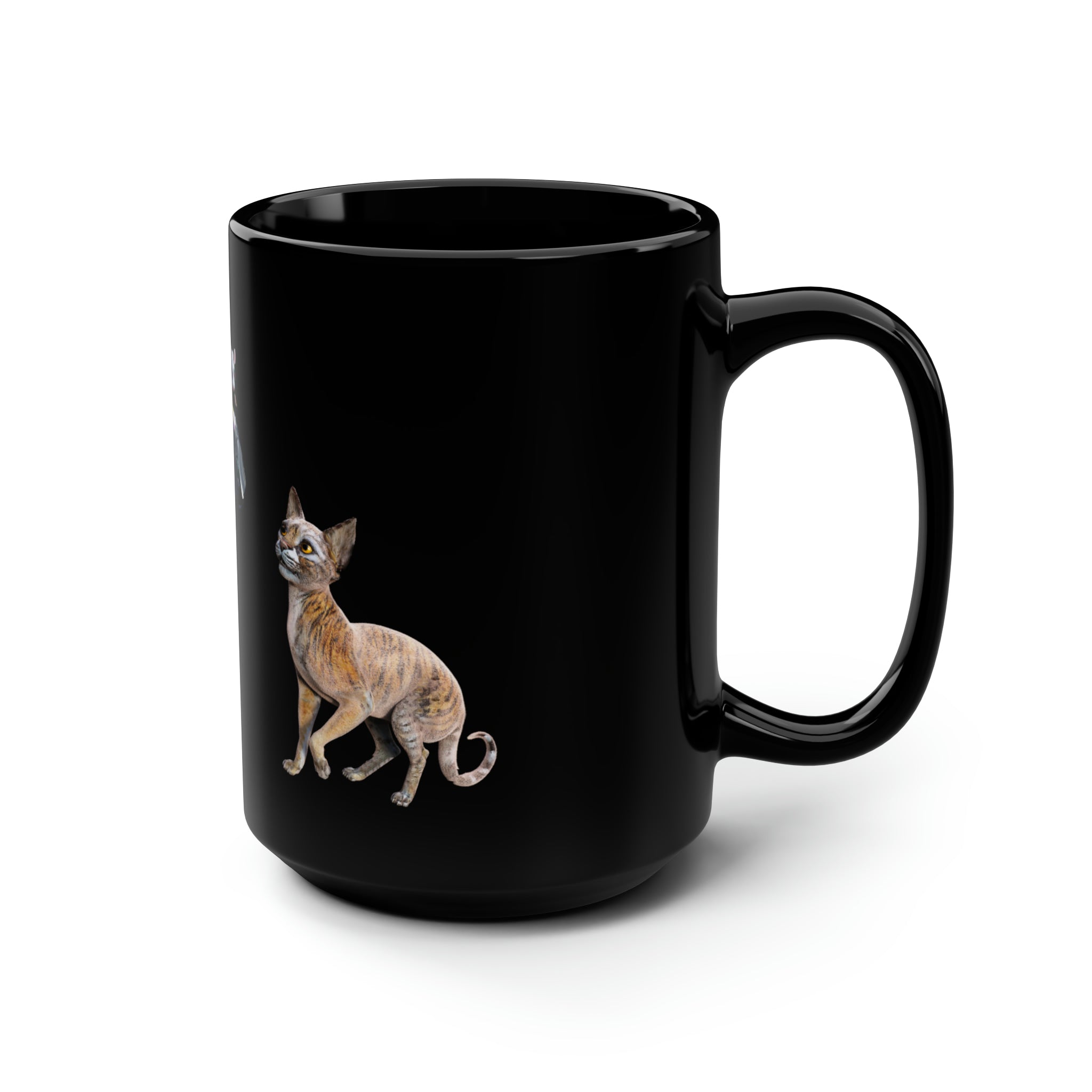 Tiger Sphinx Cat ~ 3 MICE, Black Mug, 15oz