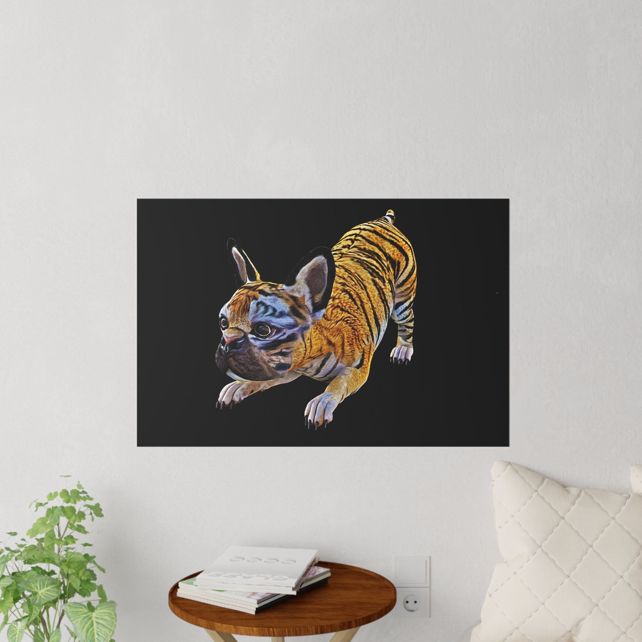 Tiger Frenchie (French Bulldog) AT PLAY ~ BLACK Wall Decal (36" x 24")