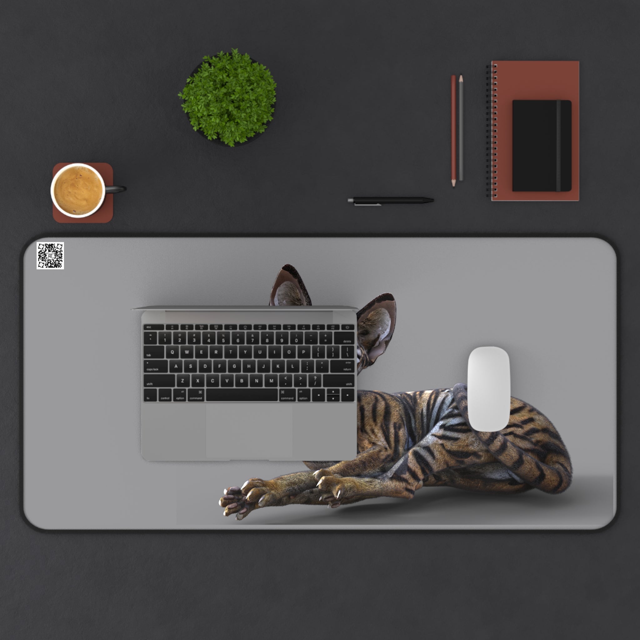 Tiger Sphynx Cat LOOKING AT YOU ~ Grey Desk Mat