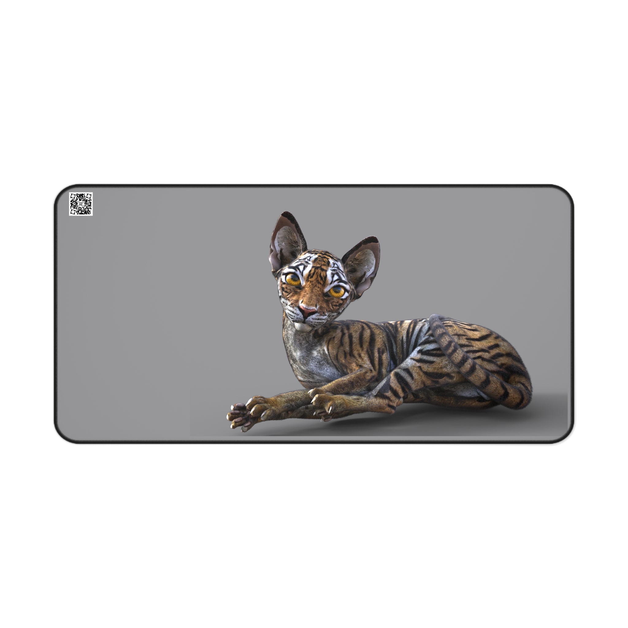 Tiger Sphynx Cat LOOKING AT YOU ~ Grey Desk Mat
