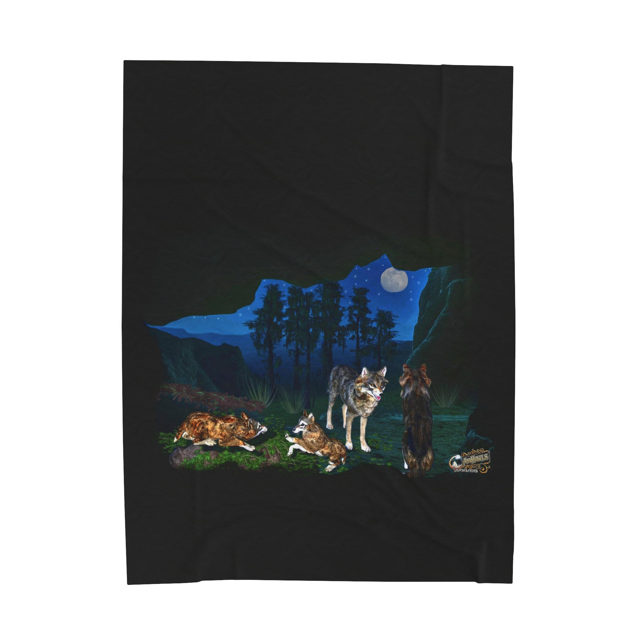 Anihowls™ Wolves ~ NIGHT VIBE Velveteen Plush Blanket