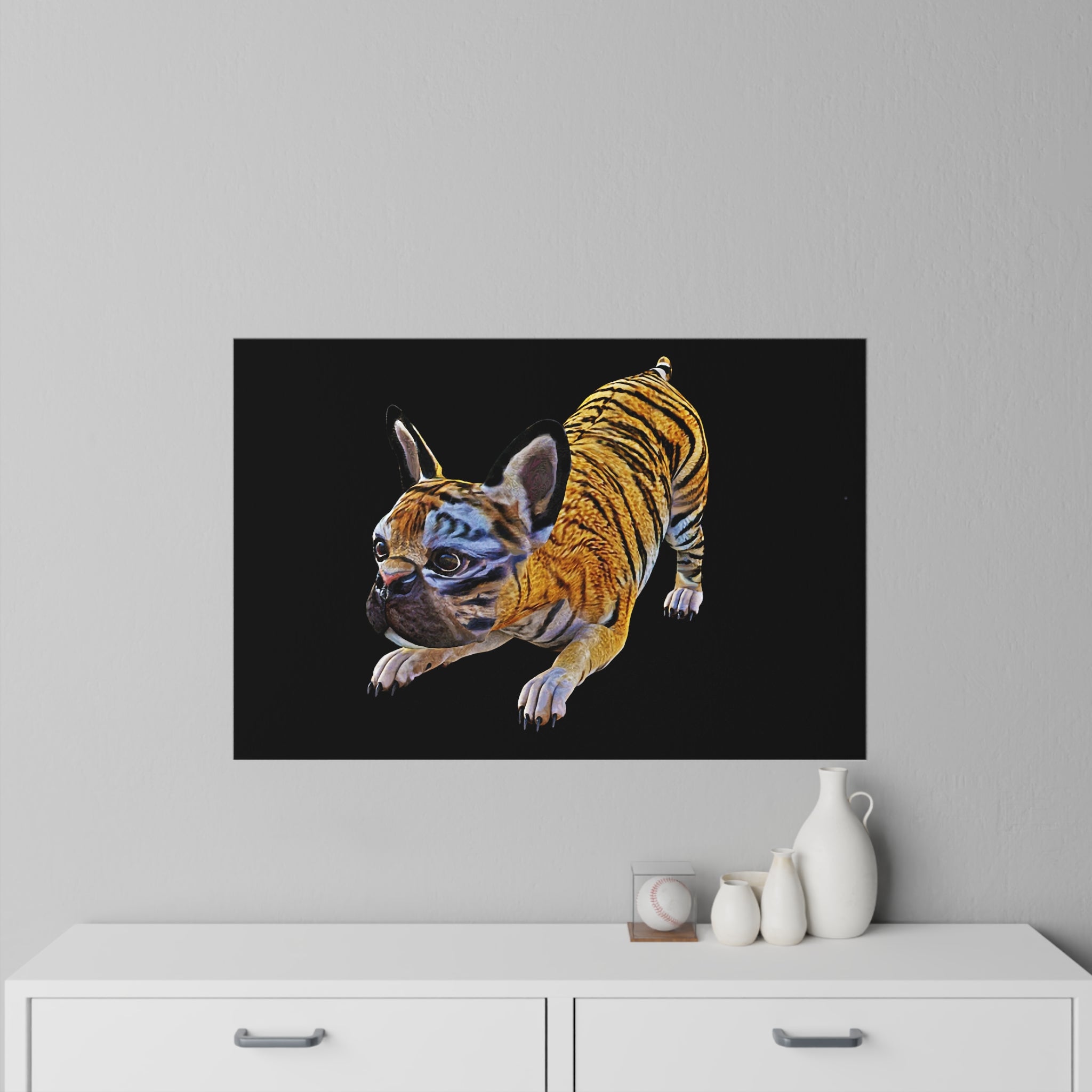 Tiger Frenchie (French Bulldog) AT PLAY ~ BLACK Wall Decal (36" x 24")