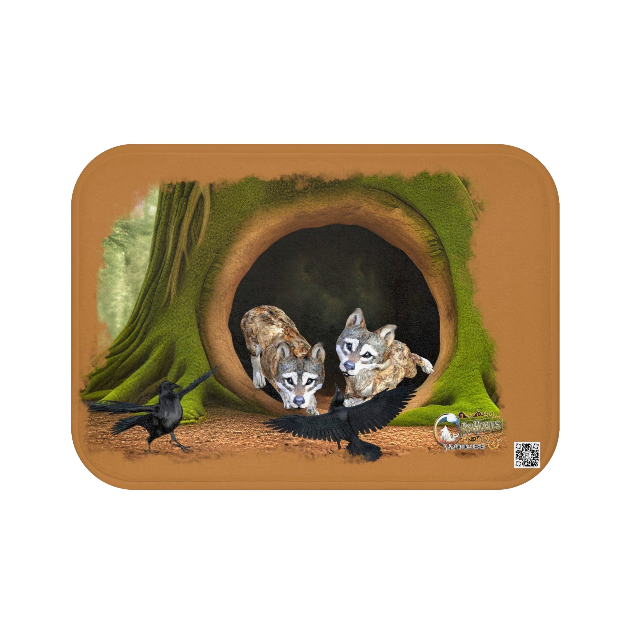 Anihowls™ ~ WOLF PUPS WITH CROWS Bath Mat