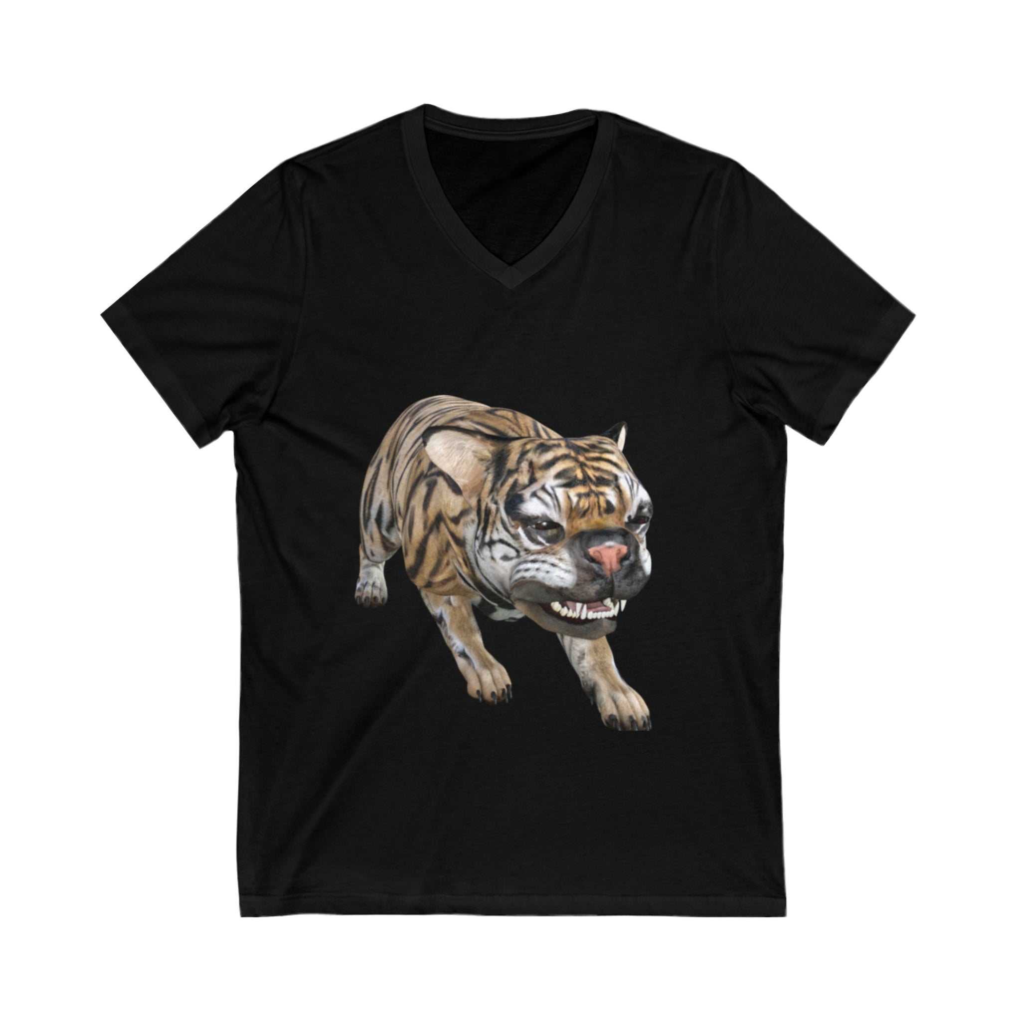 Tiger Frenchie FIERCE (French Bulldog)~ Unisex Short Sleeve V-Neck Tee, black or white