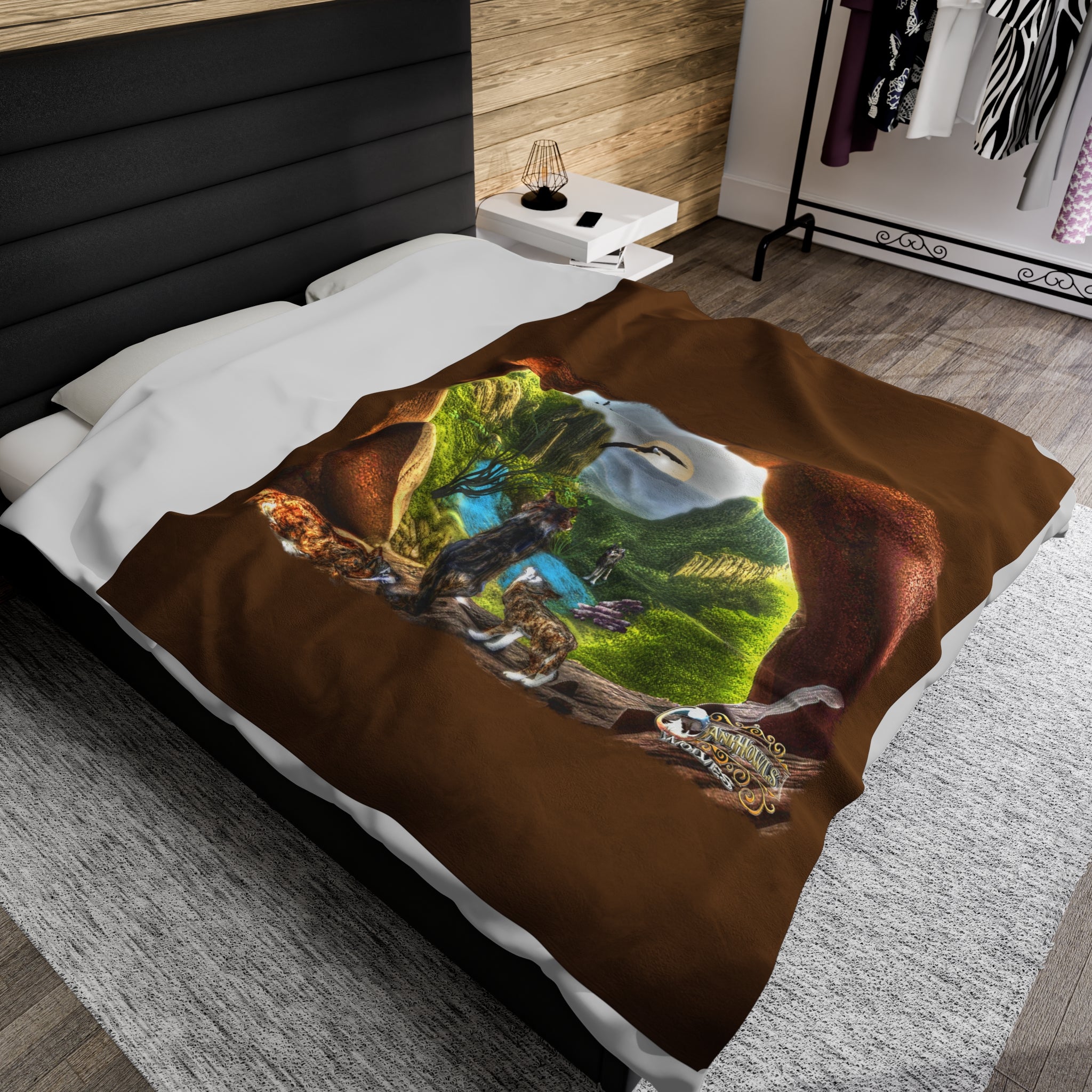 Anihowls™ Wolves ~ MOUNTAIN CAVE OVERLOOK Velveteen Plush Blanket
