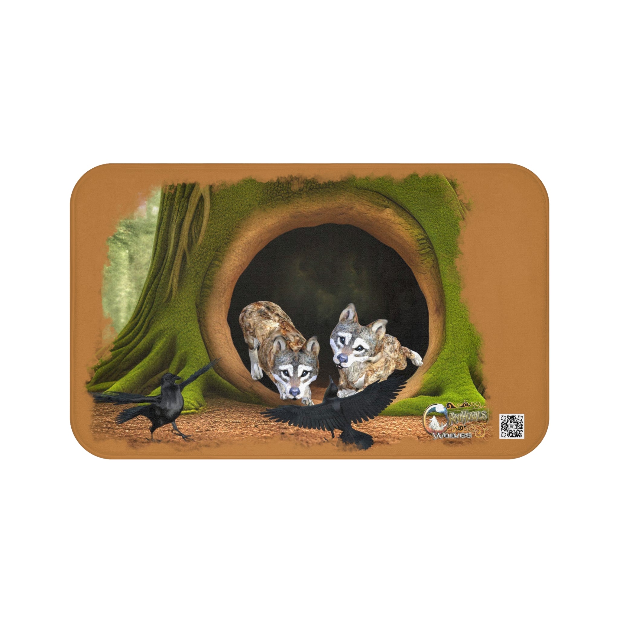 Anihowls™ ~ WOLF PUPS WITH CROWS Bath Mat