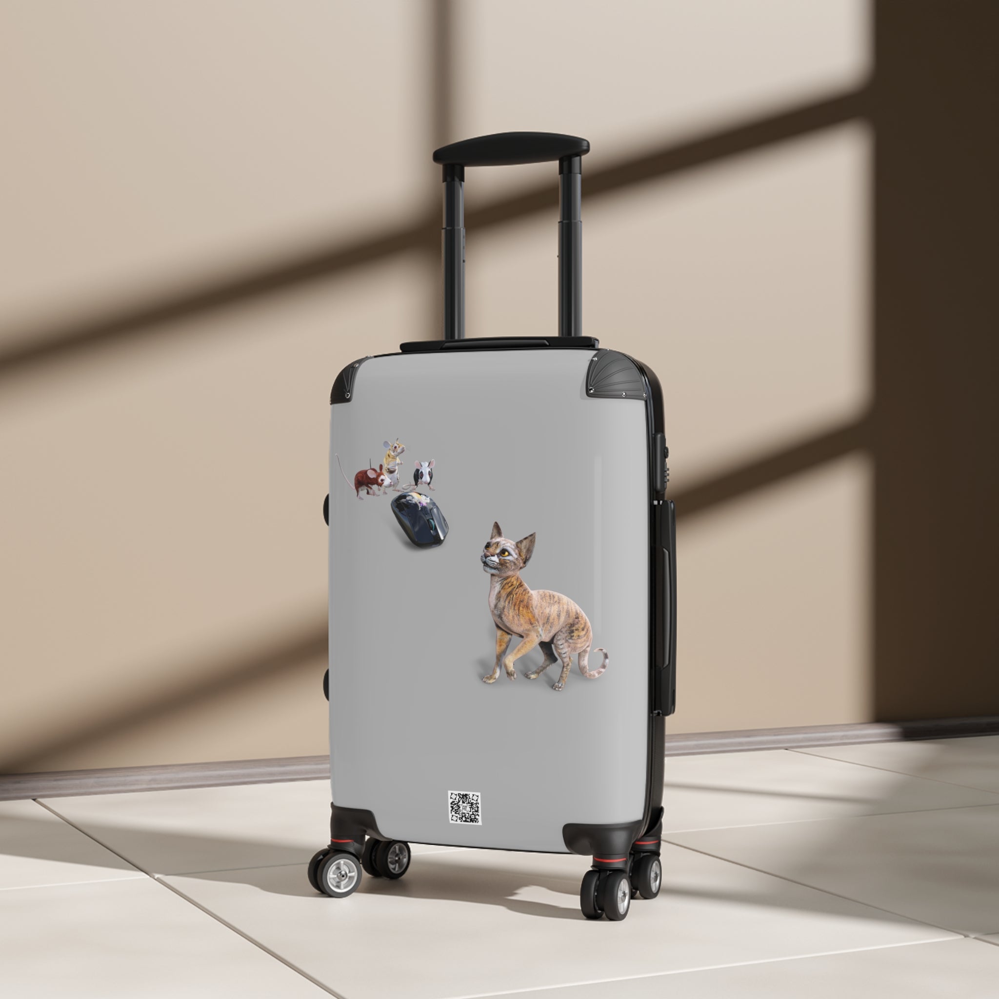 Tiger Sphynx Cat 3 MICE ~ LIGHT GREY Suitcase in 3 sizes