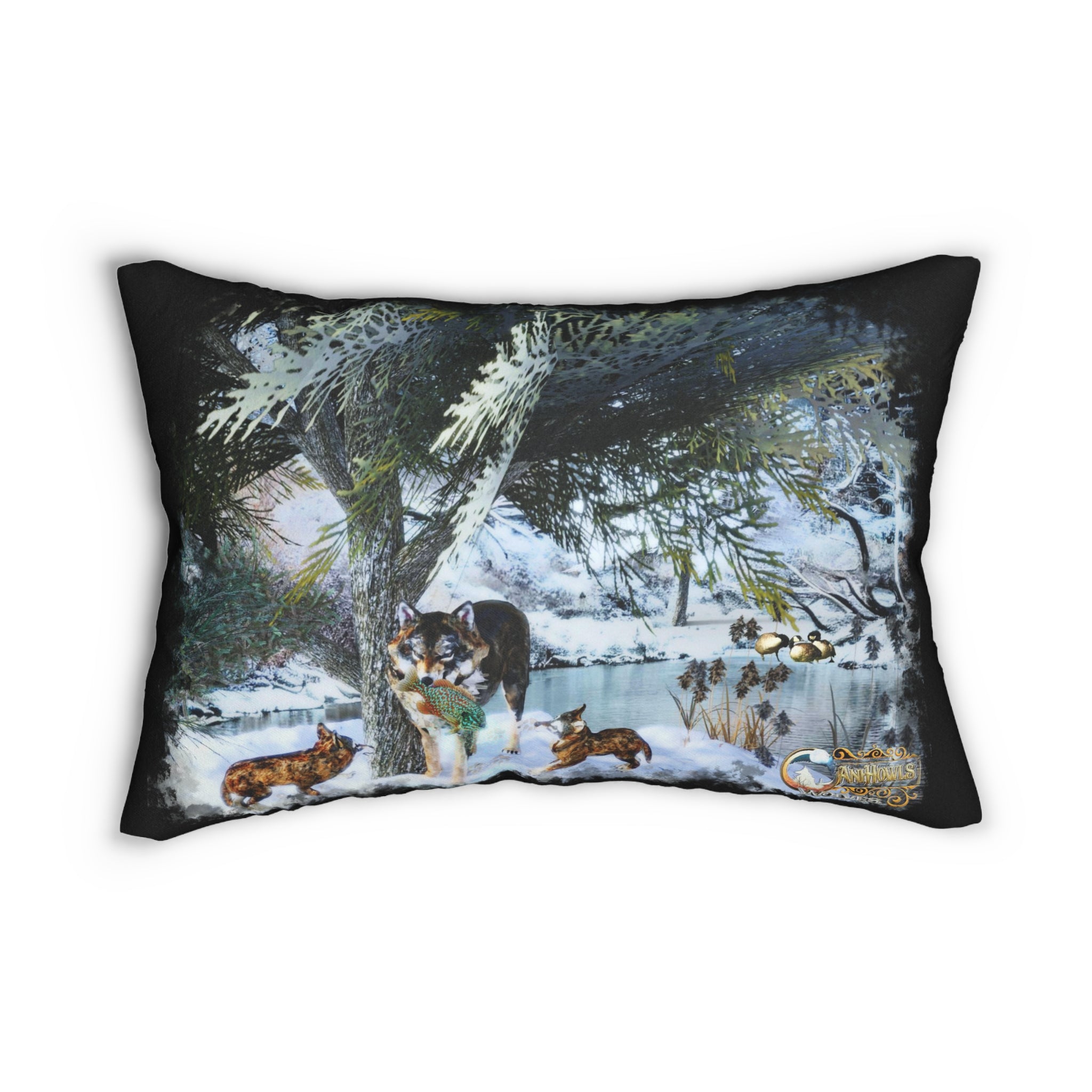 Anihowls™ Wolves WINTER POND Lumbar Pillow
