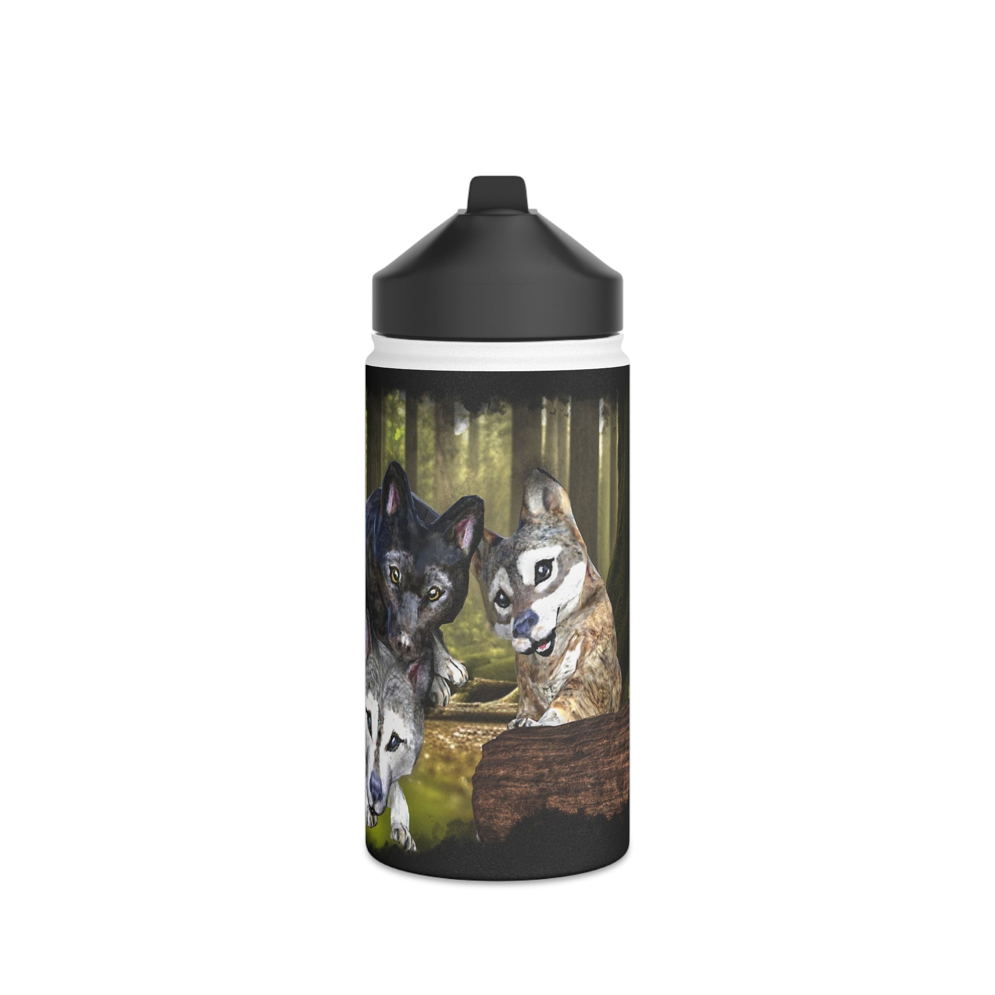 Anihowls™ ~ WOLF PUP TRIO Stainless Steel Water Bottle, Standard Lid