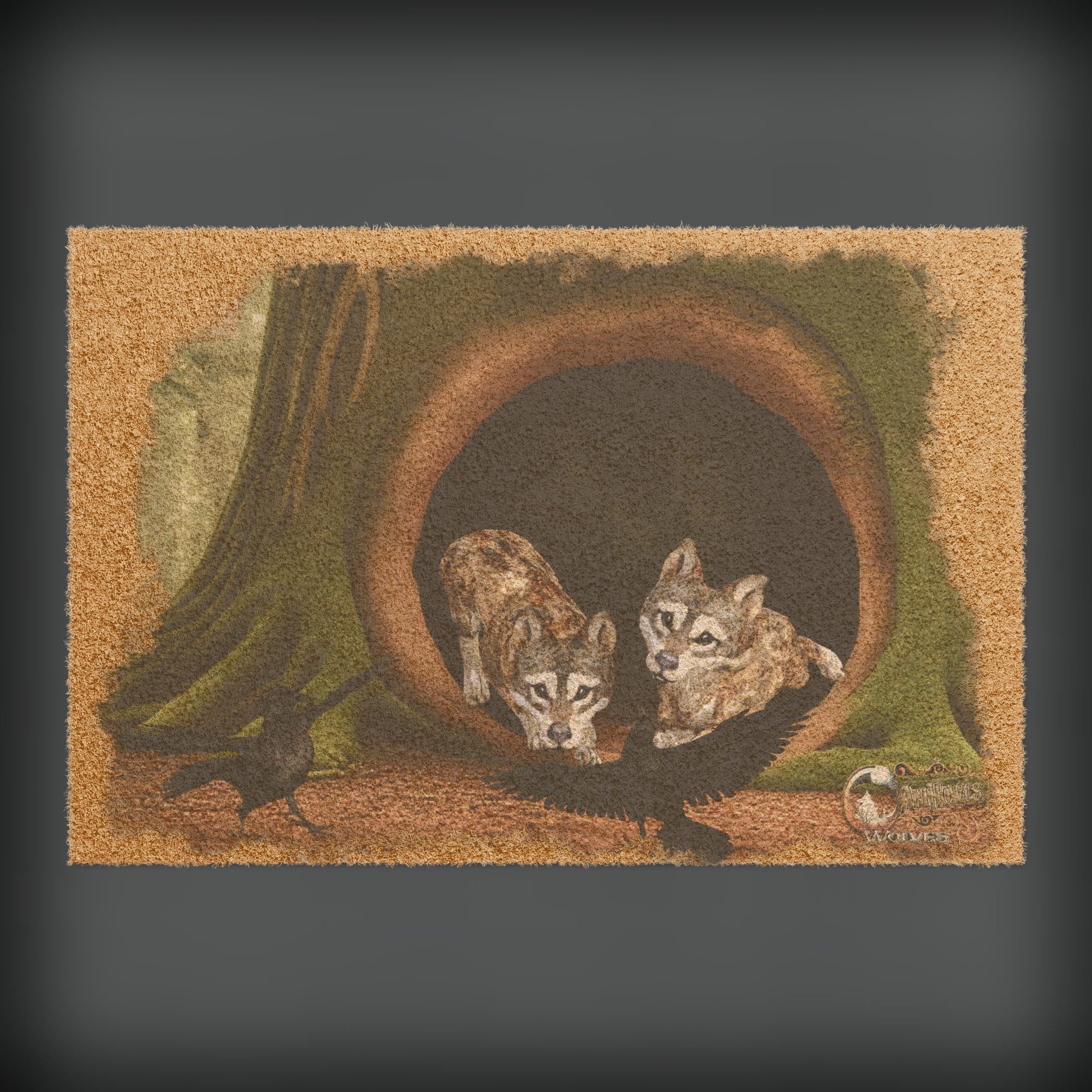 Anihowls™ ~ WOLF PUPS CROW CHAT Doormat