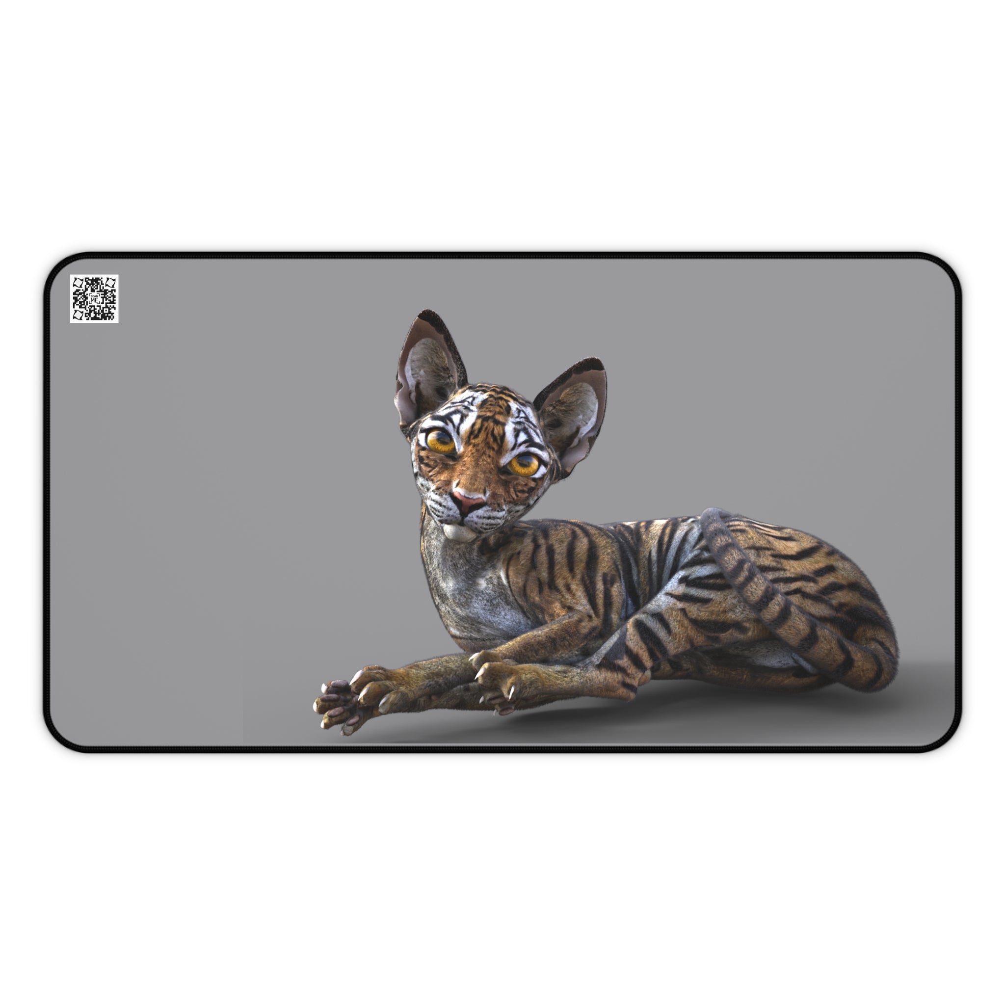 Tiger Sphynx Cat LOOKING AT YOU ~ Grey Desk Mat
