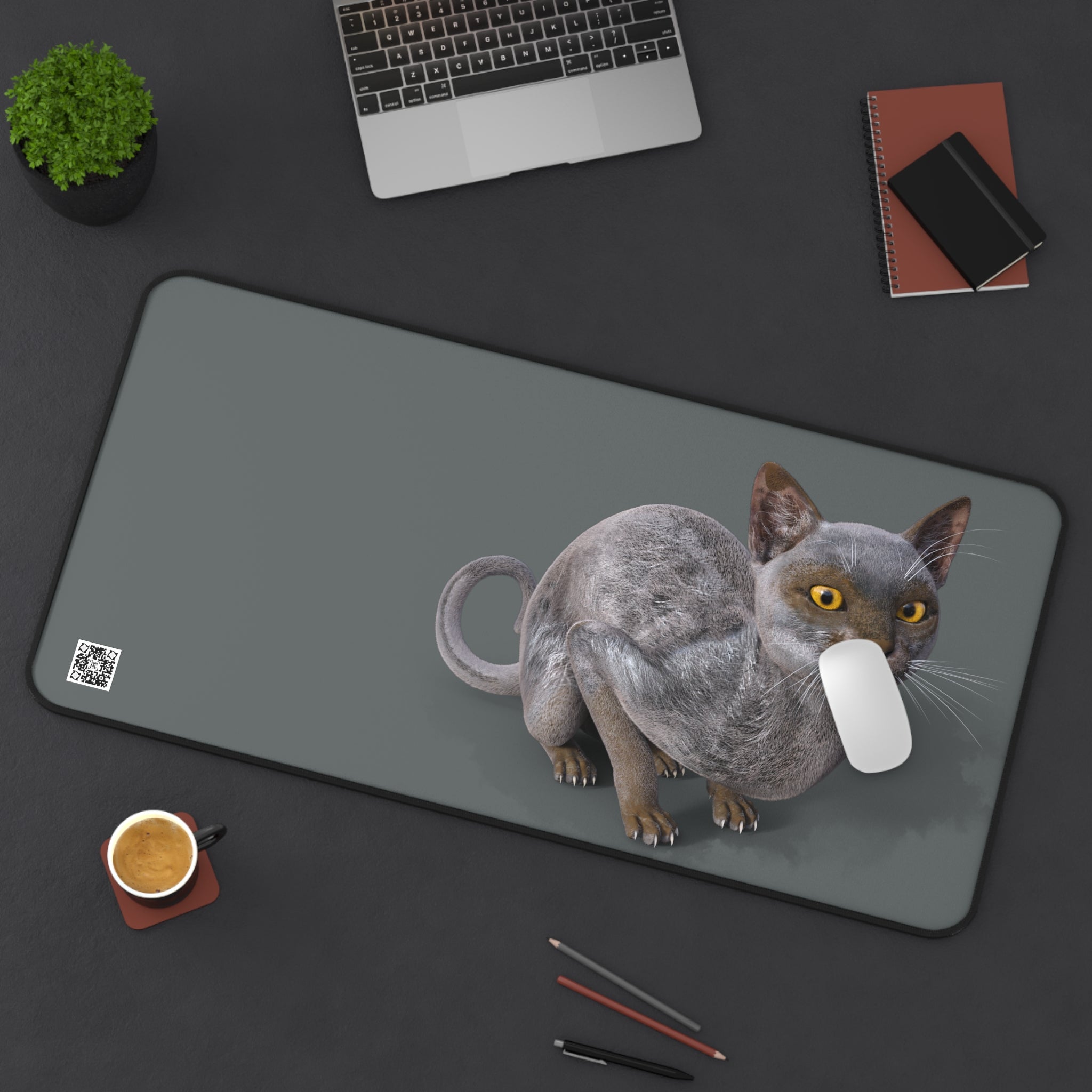 Werewolf Cat LOOKING AT YOU Desk Mat