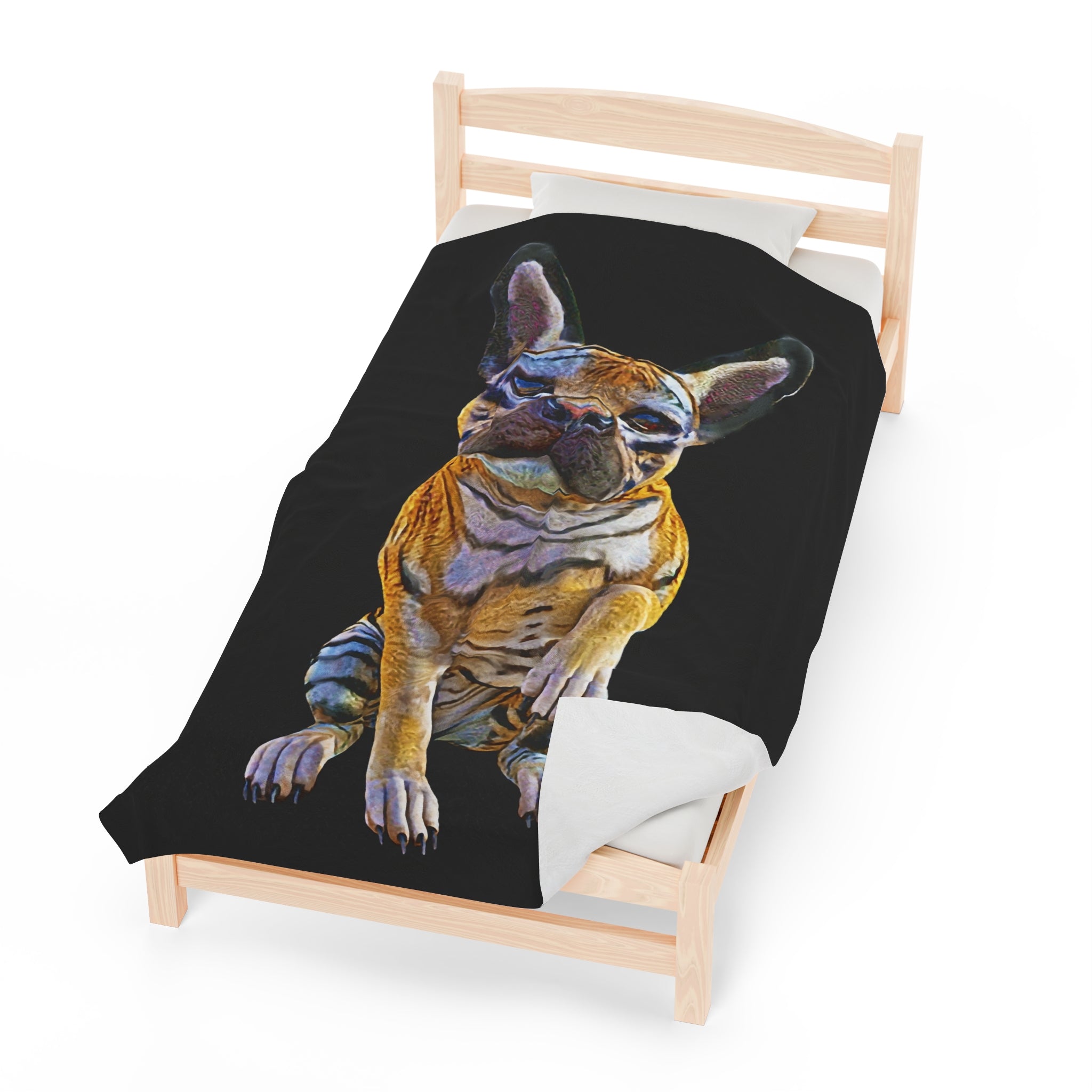 Tiger Frenchie (French Bulldog) ~ BE MY FRIEND Velveteen Plush Blanket
