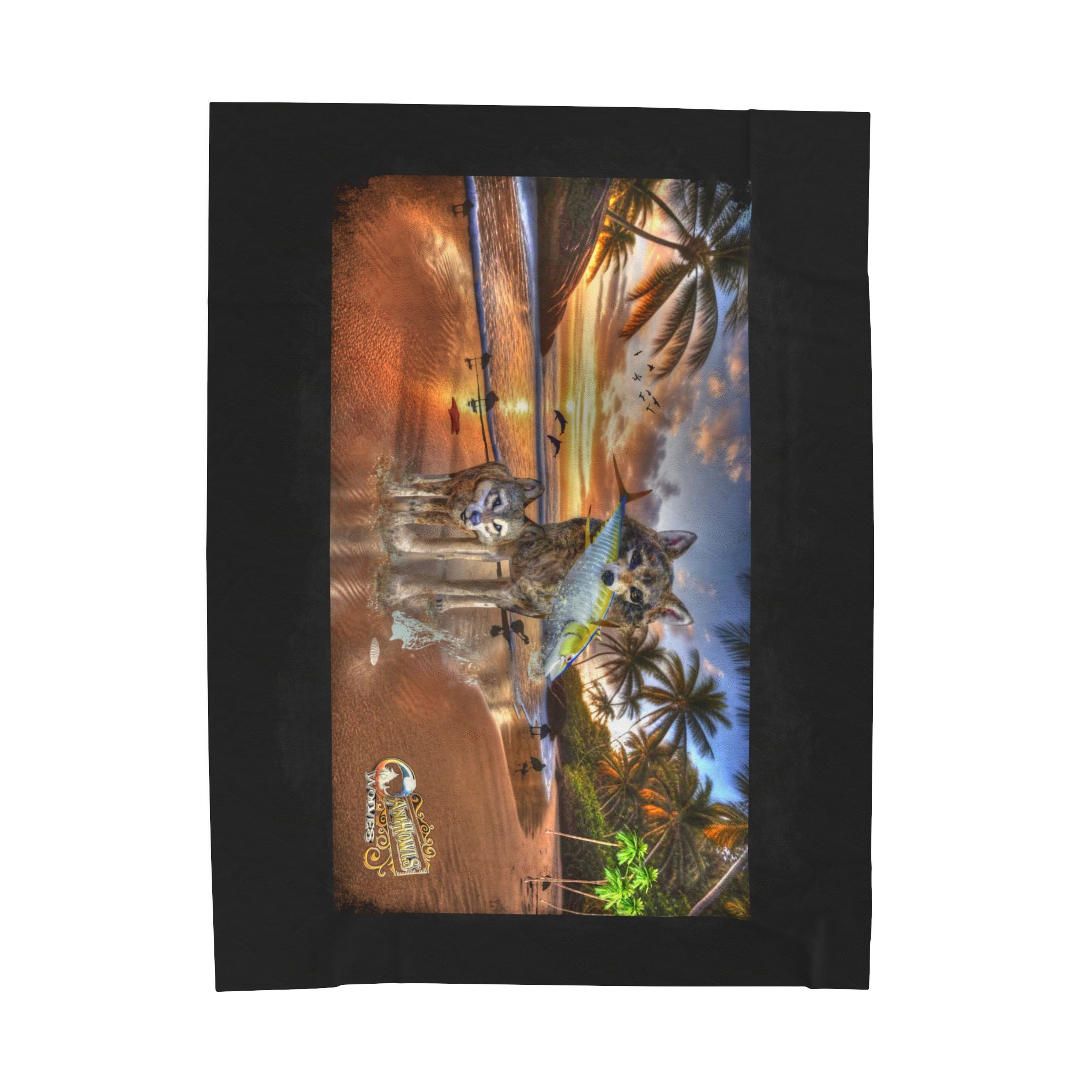 Anihowls™ Wolves ~ ON THE BEACH Velveteen Plush Blanket