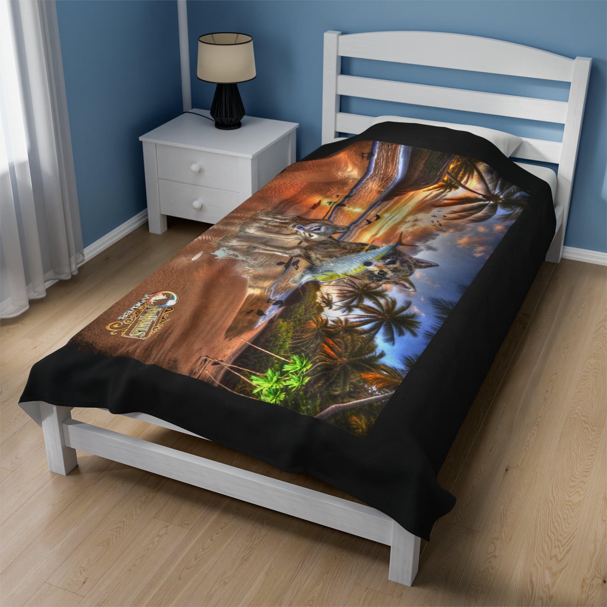 Anihowls™ Wolves ~ ON THE BEACH Velveteen Plush Blanket