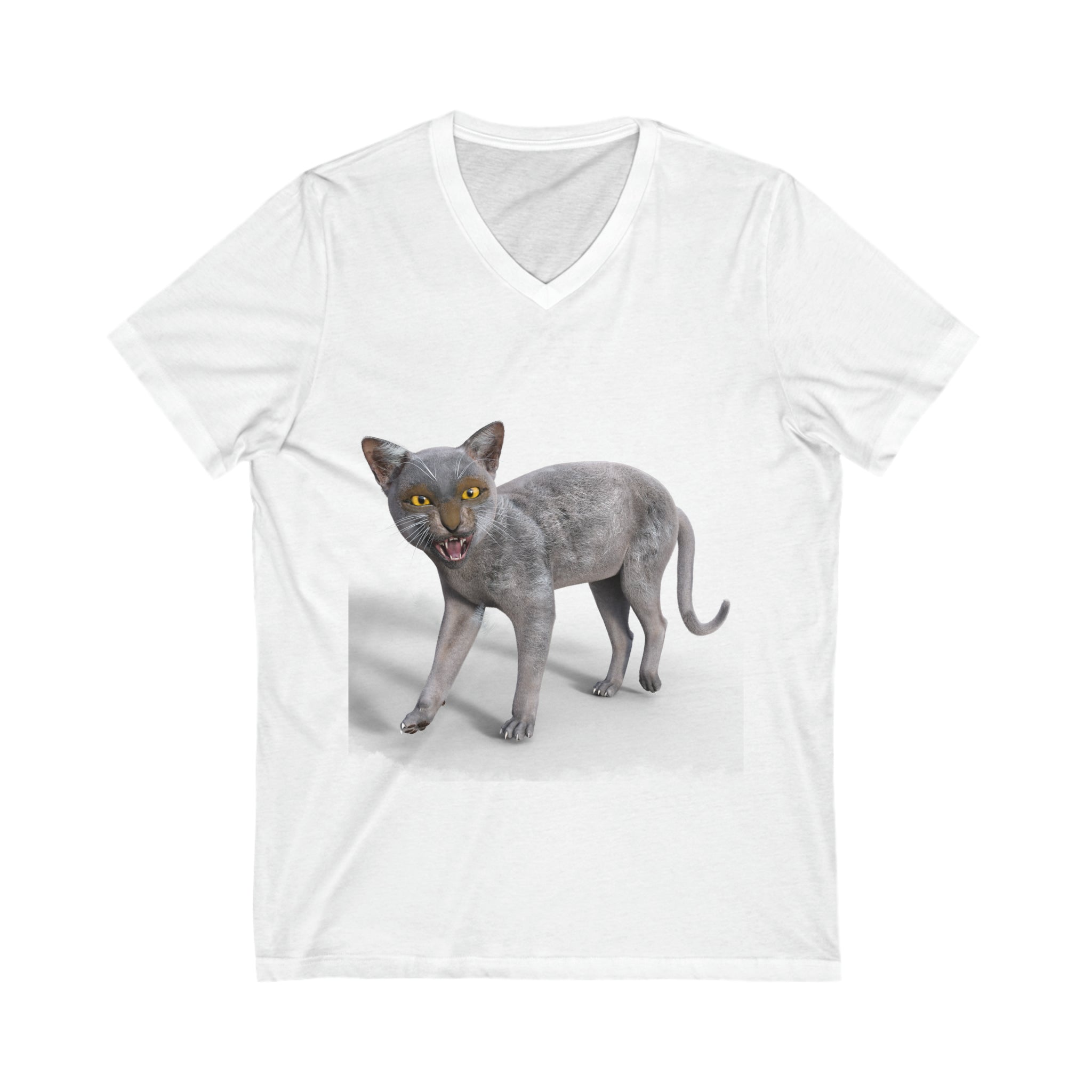 Werewolf Cat FIERCE ~ Unisex Short Sleeve V-Neck Tee, black or white