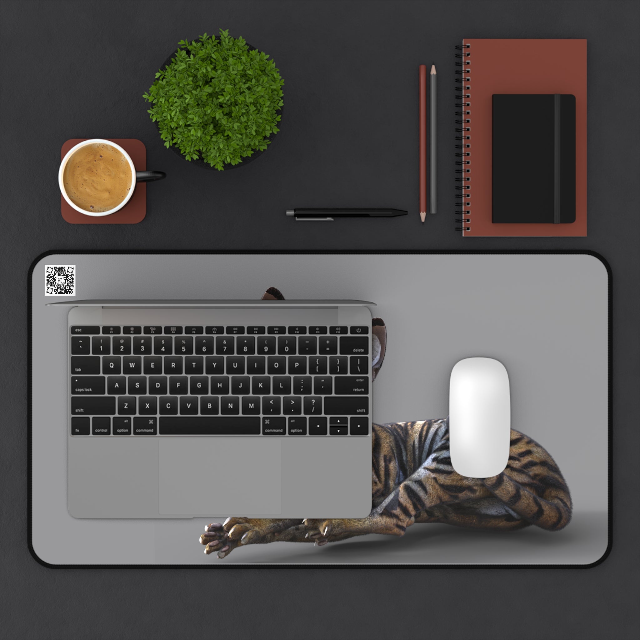 Tiger Sphynx Cat LOOKING AT YOU ~ Grey Desk Mat