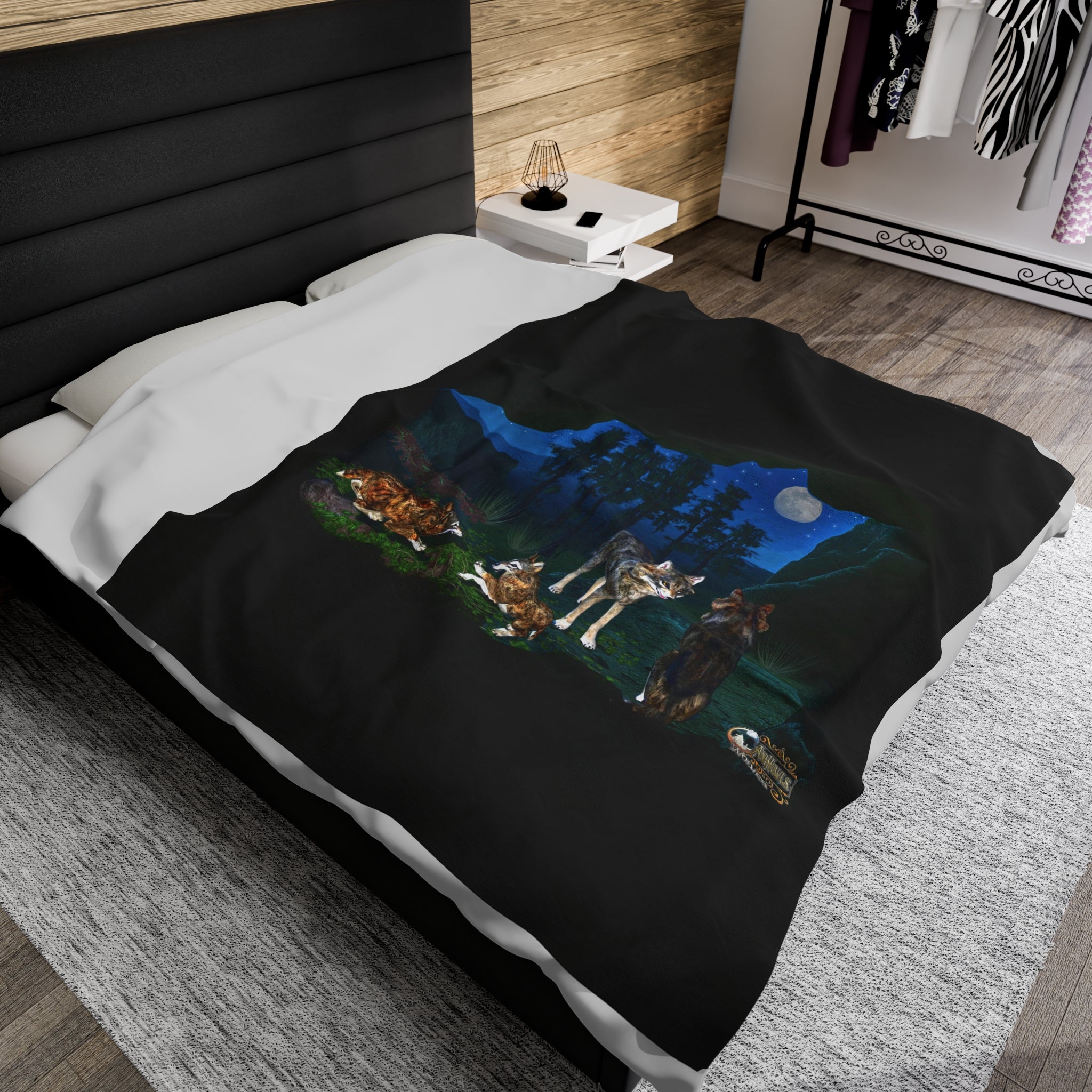 Anihowls™ Wolves ~ NIGHT VIBE Velveteen Plush Blanket