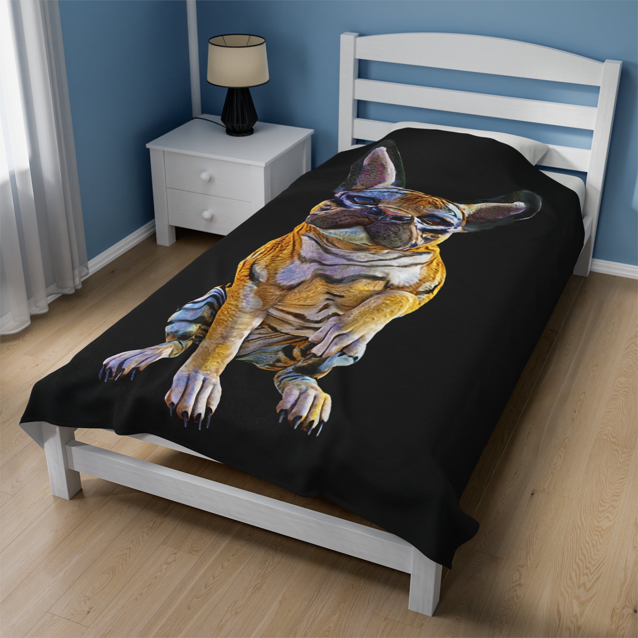 Tiger Frenchie (French Bulldog) ~ BE MY FRIEND Velveteen Plush Blanket